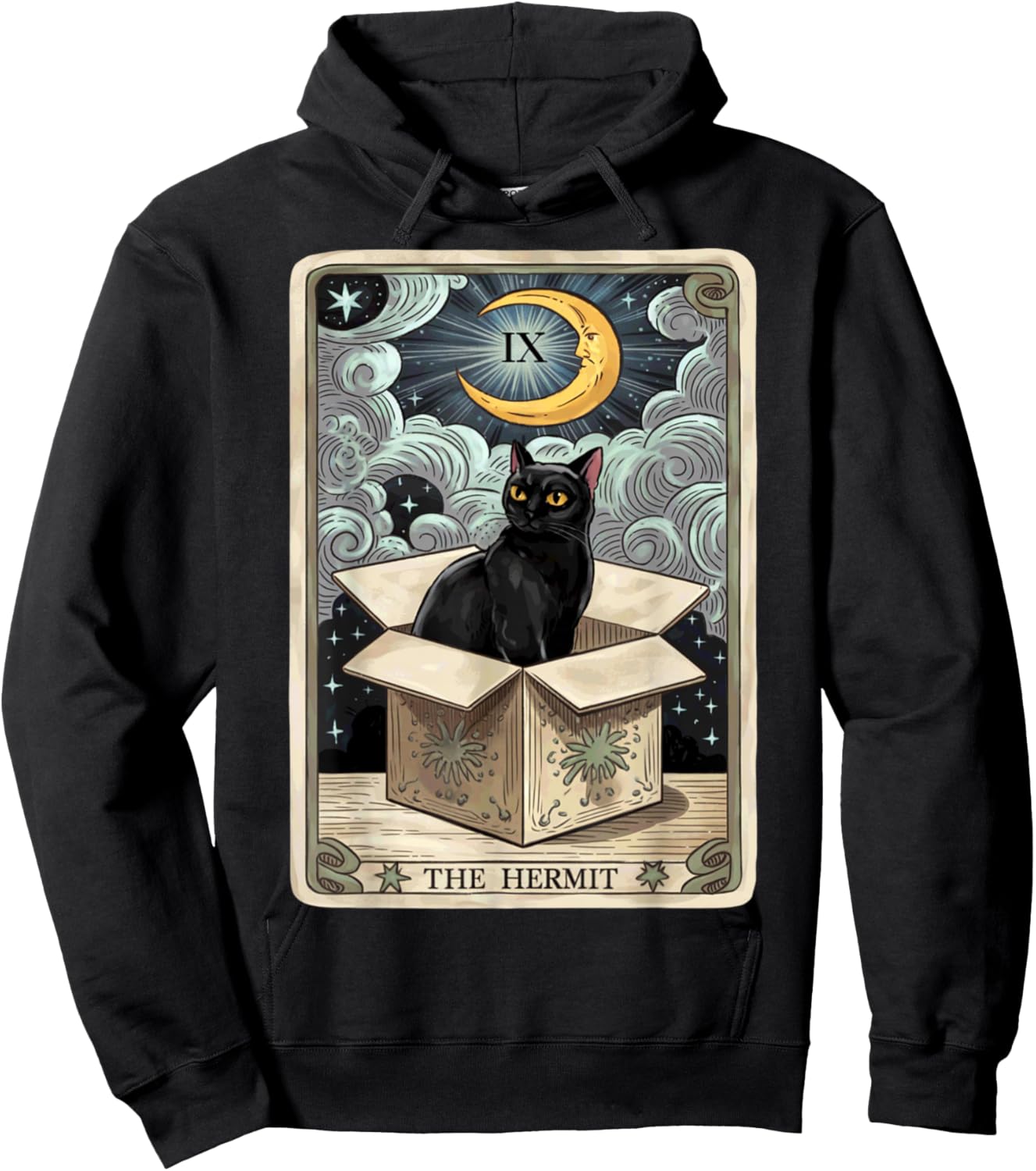 The Hermit Tarot Card Cat In Box Mystic Funny Cat Esoteric Hoodie - Hoodie | Black