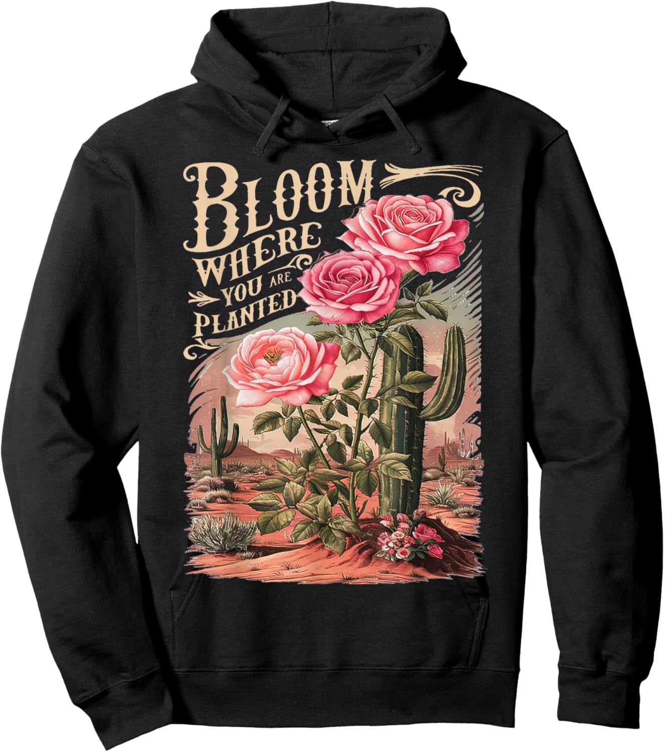 Bloom Where You Are Planted, Cute Flower Inspirational Quote Hoodie - Hoodie | Black
