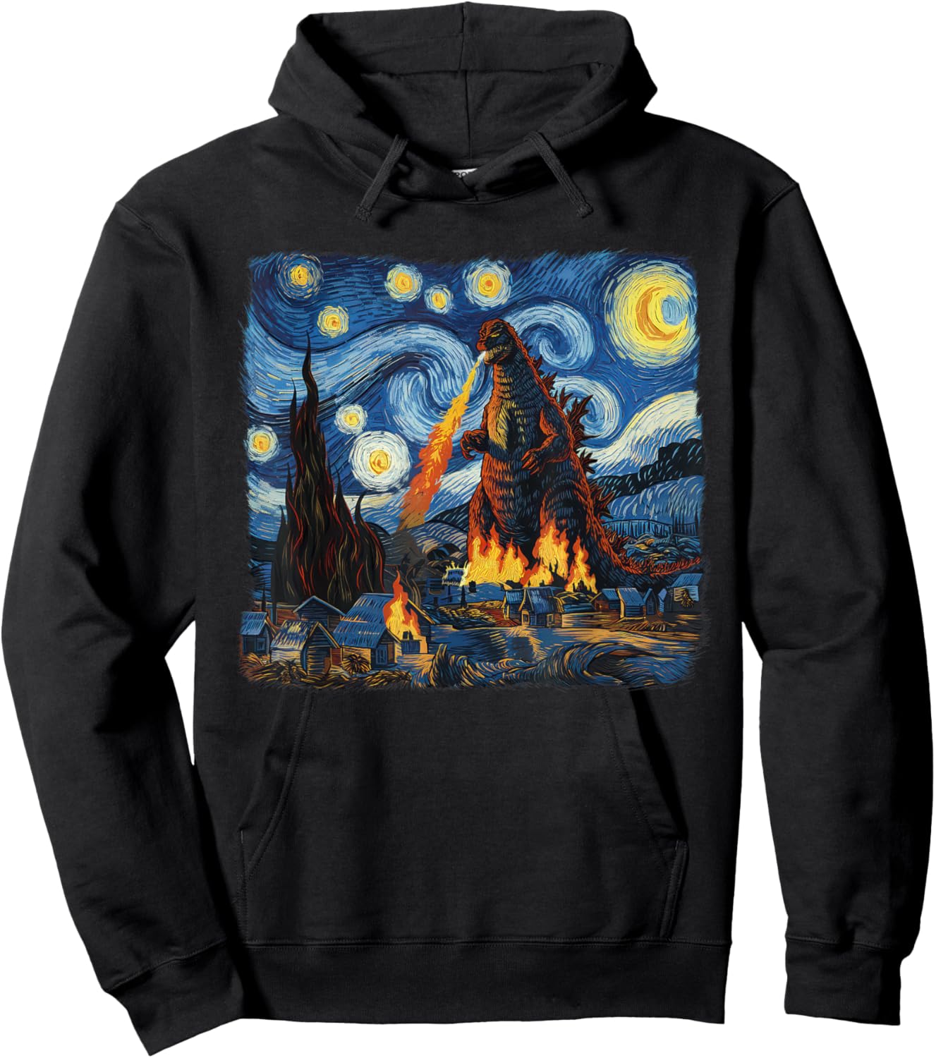 Kaiju Japanese Monster Van Gogh Starry Night Hoodie - Hoodie | Black