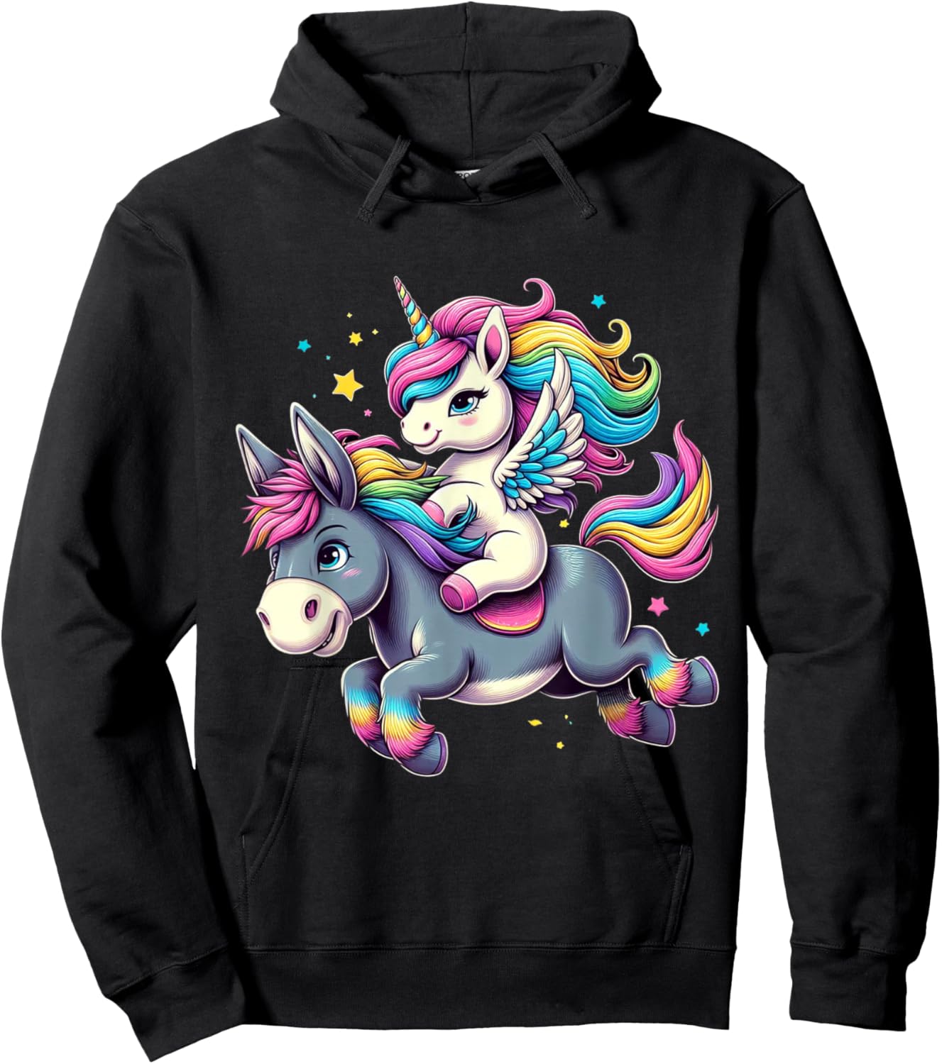 Unicorn Riding Donkey Boys Girls Men Women Kids Rainbow Hoodie - Hoodie | Black