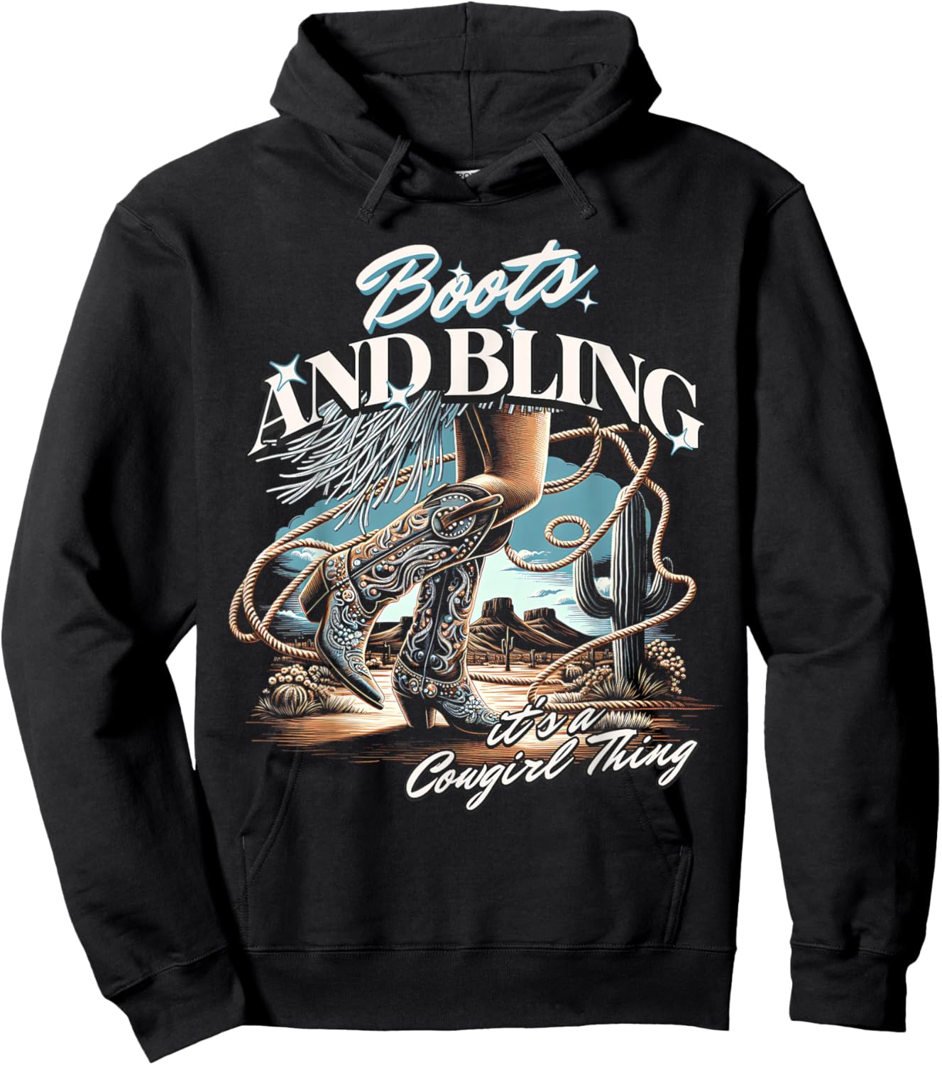 Boots & Bling its a Cowgirl Thing Cowgirl Melanin Rodeo Hoodie - Hoodie | Black