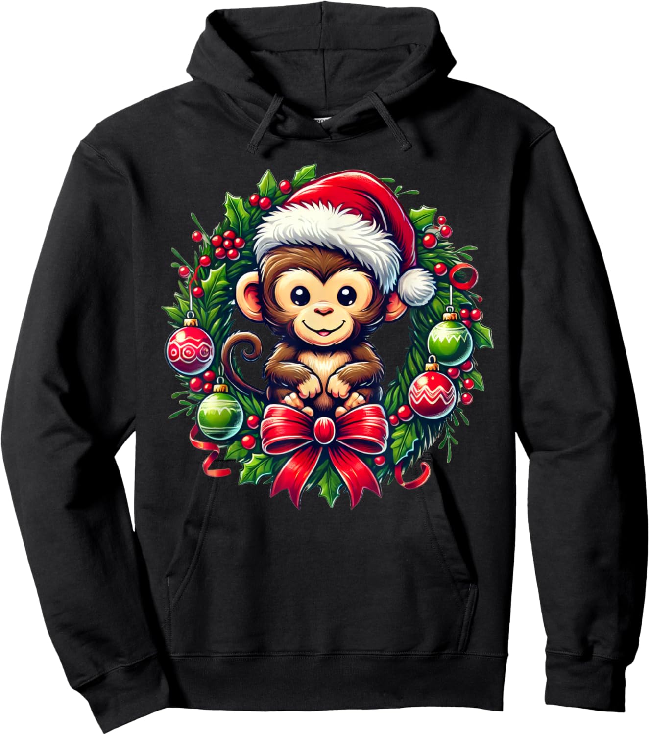 Monkey Santa Hat Christmas Xmas Hoodie - Hoodie | Black