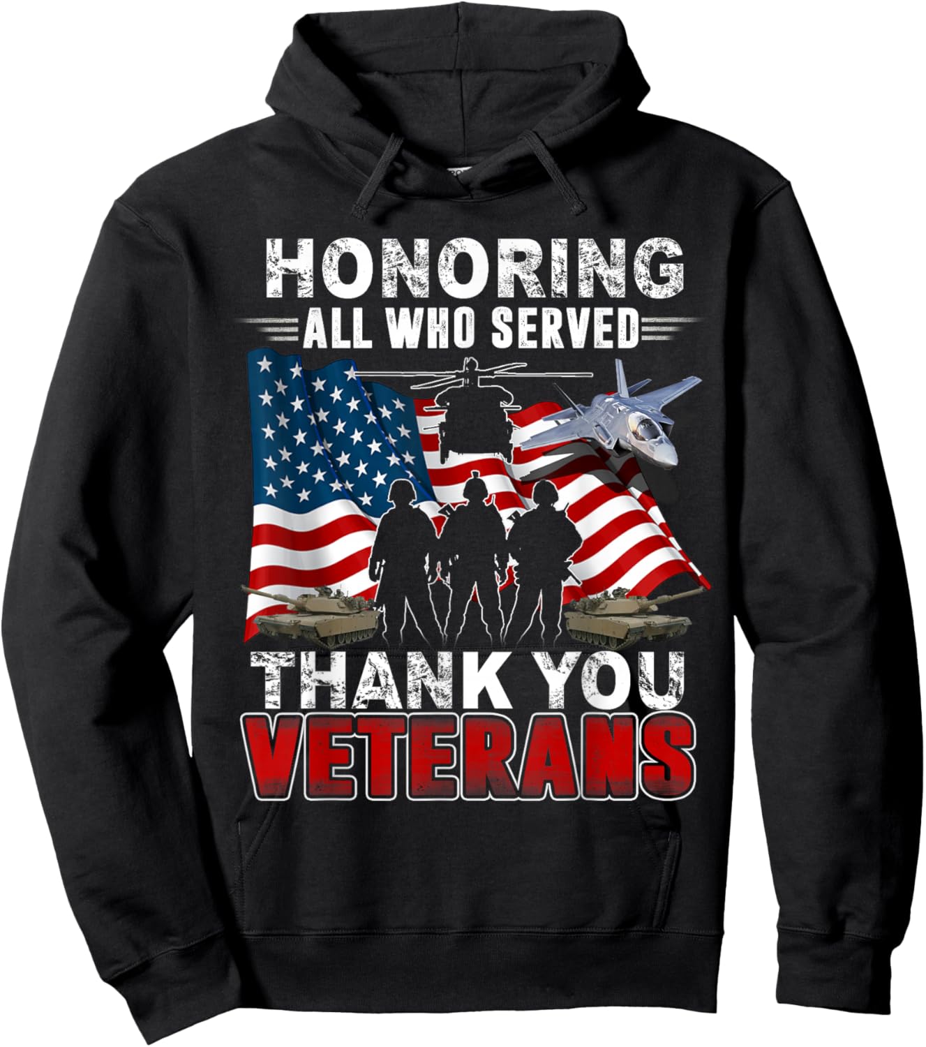 Honoring All who Served Thank You Veterans Day US Patriotic Hoodie - Hoodie | Black