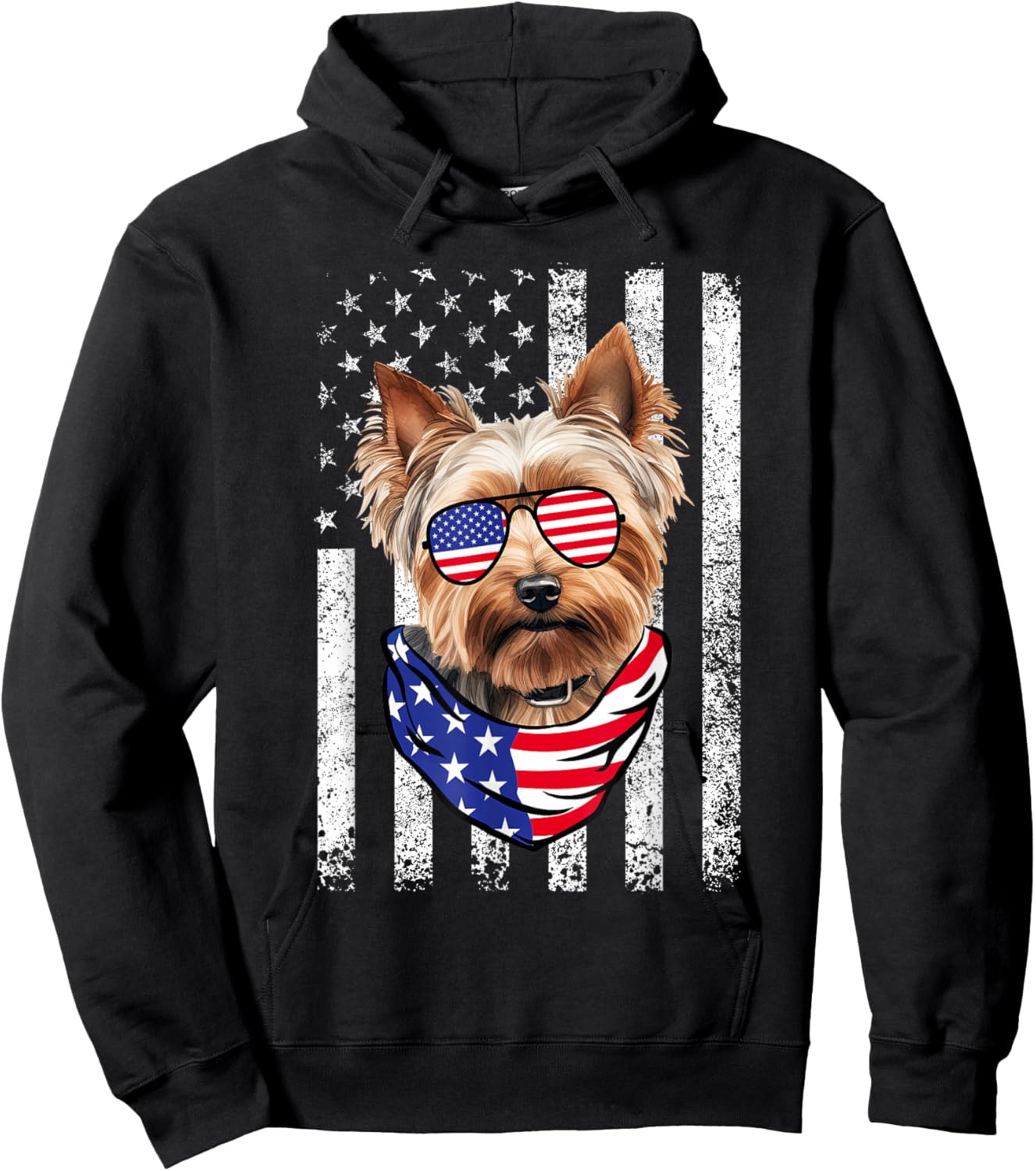 Yorkie American Flag USA Patriotic 4th of July Hoodie - Hoodie | Black