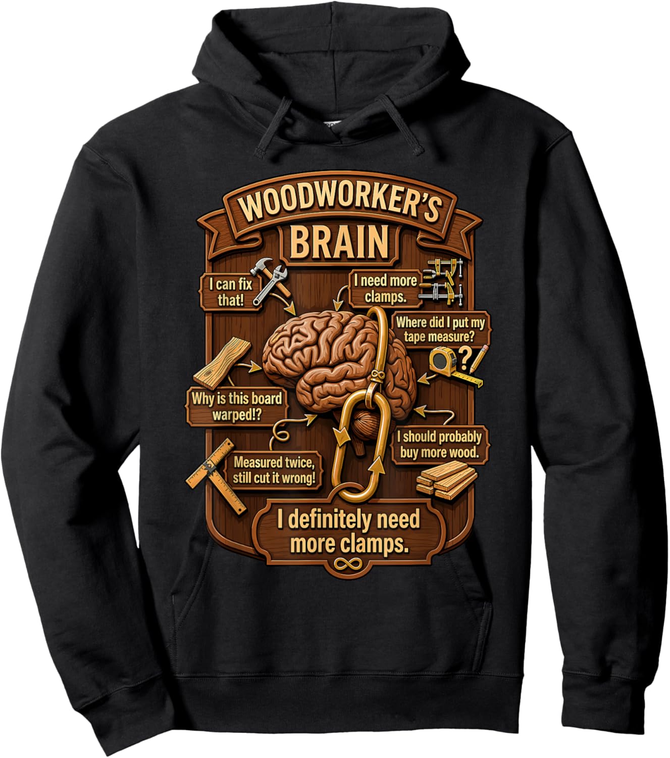 Funny Woodworker Brain Woodworking Humor Carpenter Hoodie - Hoodie | Black