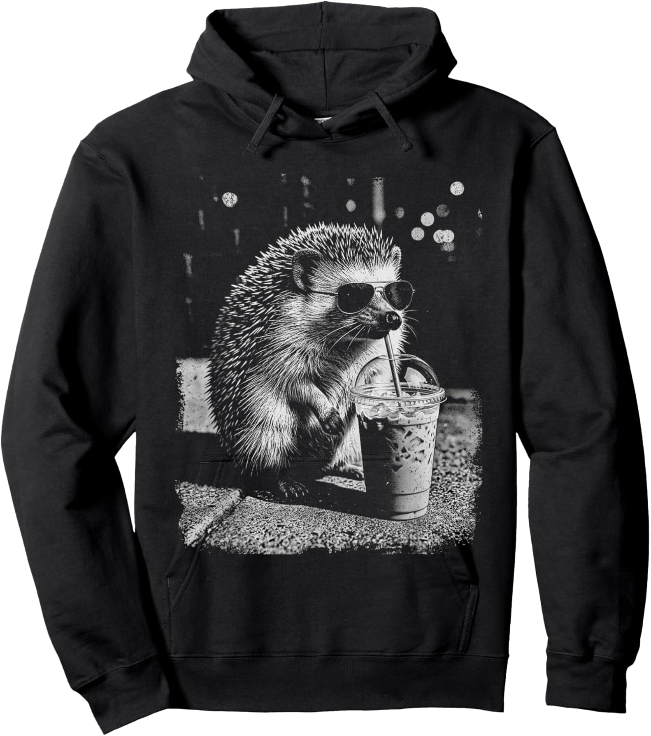 Hérisson Buvant du café glacé drôle Animal Meme Humour Hoodie - Hoodie | Black