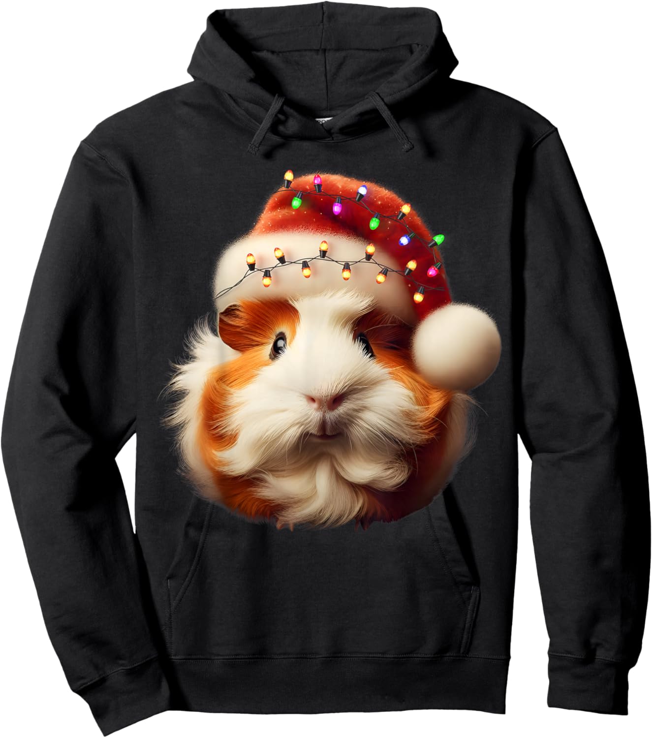 Funny Guinea Pig Christmas Reindeer Christmas Lights Pajama Hoodie - Hoodie | Black