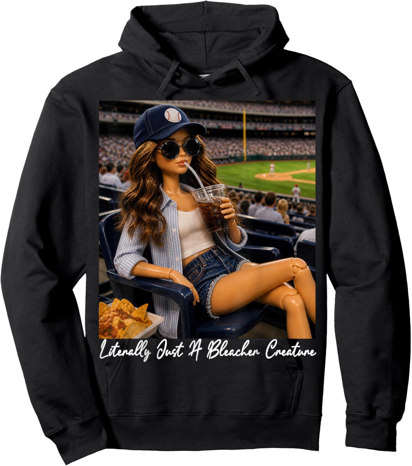 Literally Just A Bleacher Creature Funny Doll Face Meme Hoodie - Hoodie | Black