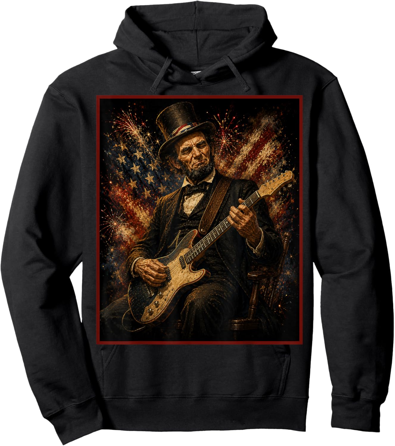 4th July Abraham Lincoln Guitar Poster Hoodie - Hoodie | Black