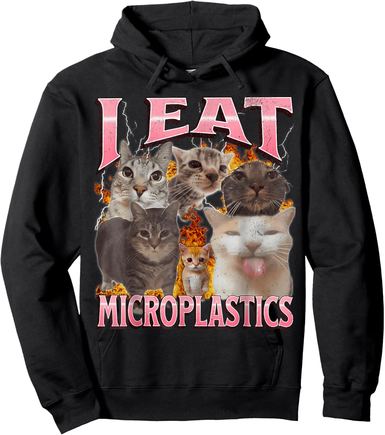 I Eat Microplastics Funny Cat Meme Bootleg Graphic Hoodie - Hoodie | Black