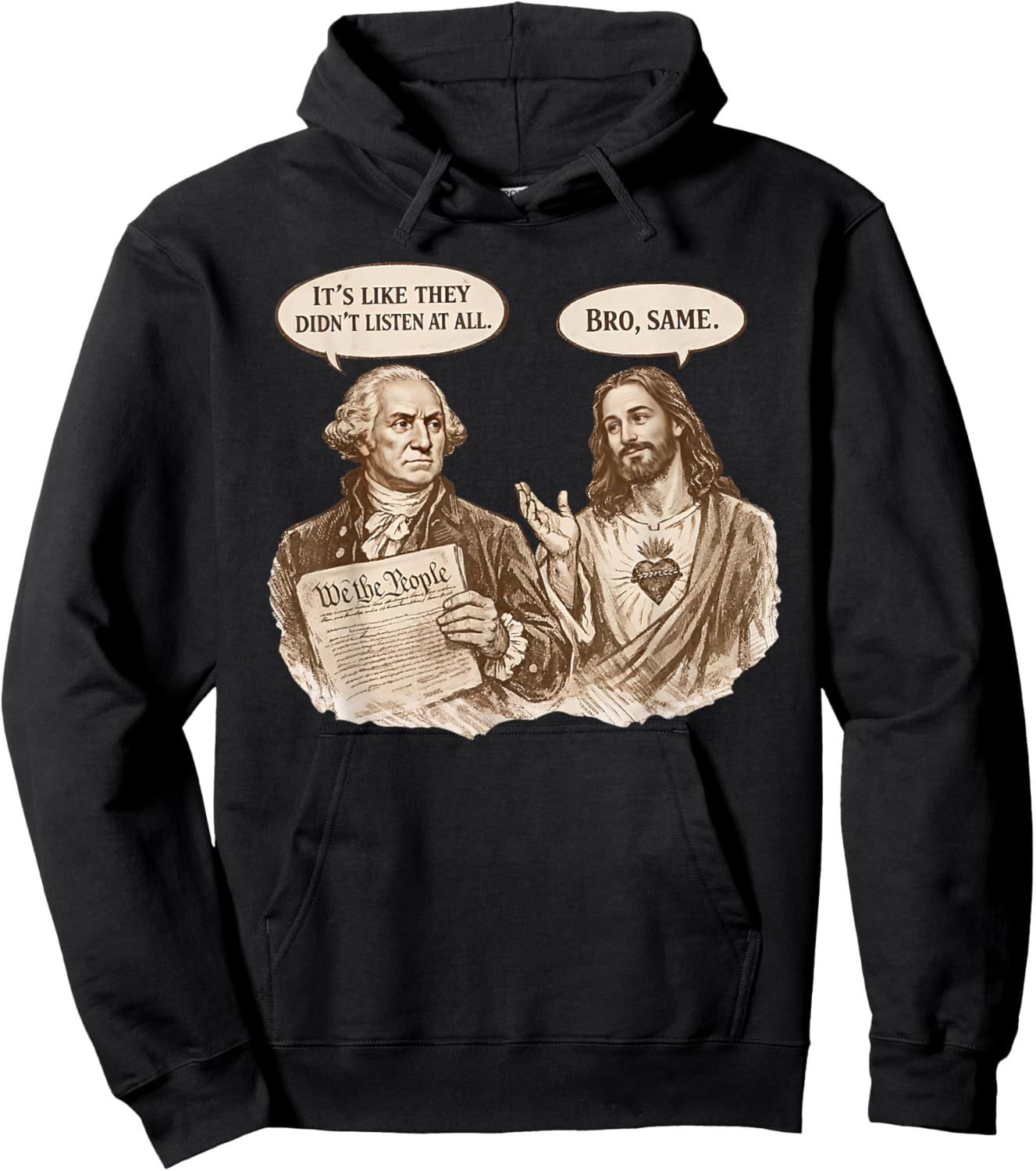 Jesus & George Washington Christian 4th of July American Hoodie - Hoodie | Black