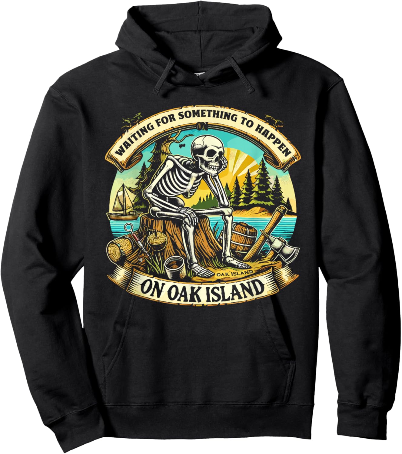 Skeleton Oak Island Mystery Treasure Hunting Treasure Hunter Hoodie - Hoodie | Black