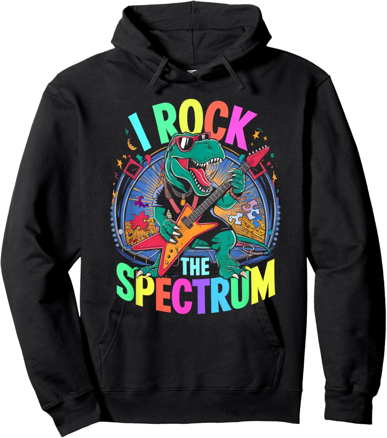 Rockstar Autism I ROCK THE SPECTRUM Teacher Respect Support Hoodie - Hoodie | Black