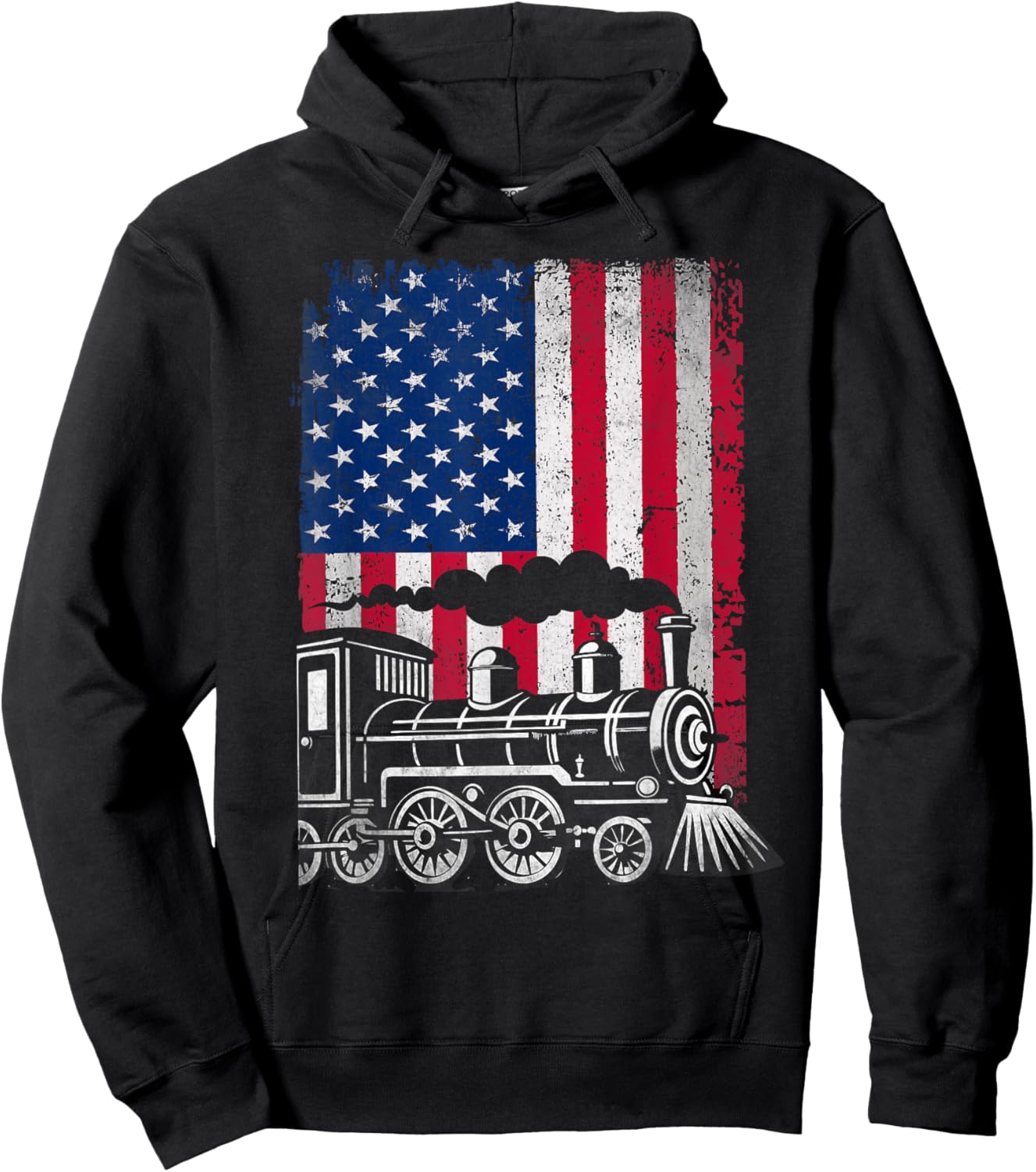 Patriotic Train Locomotive American Flag Railroad Conductor Hoodie - Hoodie | Black