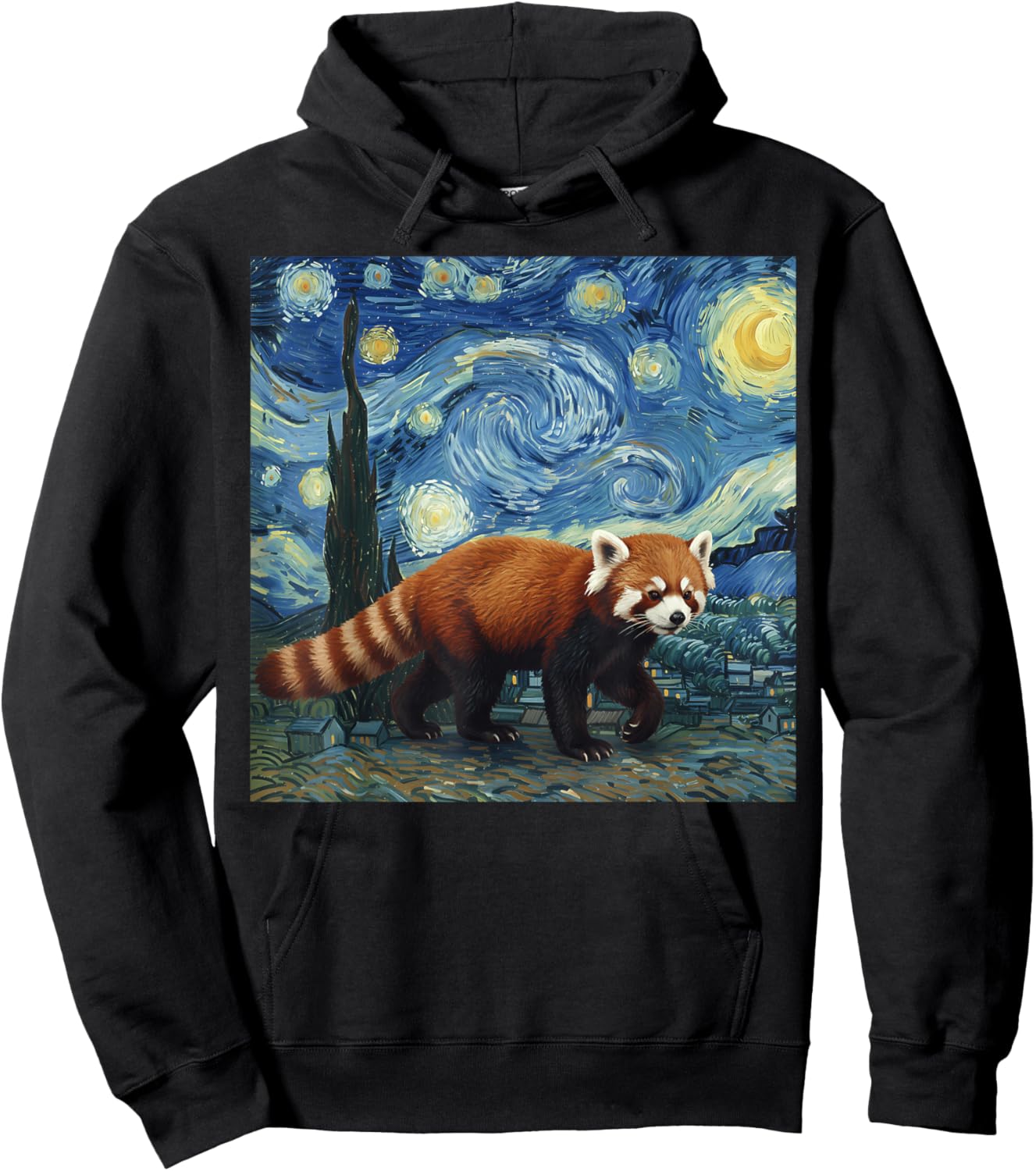 Red Panda Van Gogh Starry Night Painting Animal Art Design Hoodie - Hoodie | Black