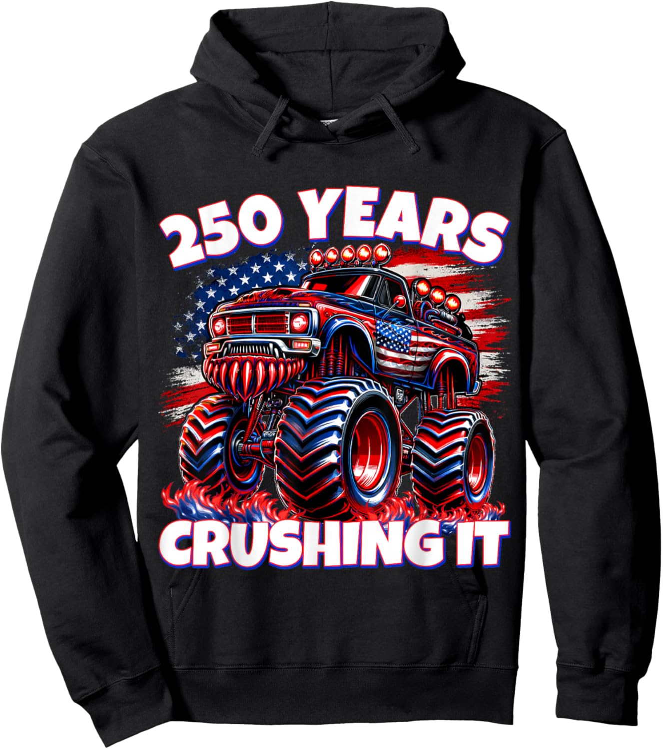 Kids 4th of July Monster Truck 250 Years Patriotic Boys Hoodie - Hoodie | Black