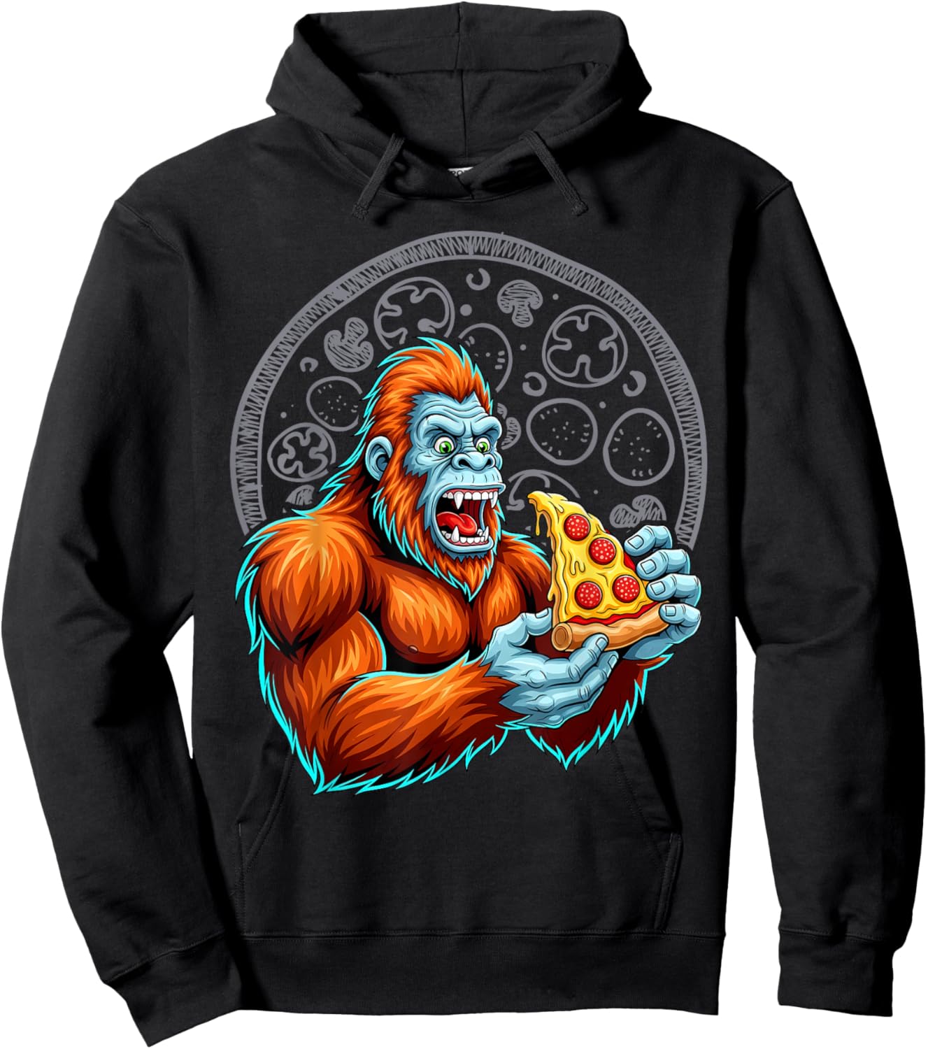 Bigfoot Eating Pizza Cute Sasquatch Funny Hoodie - Hoodie | Black