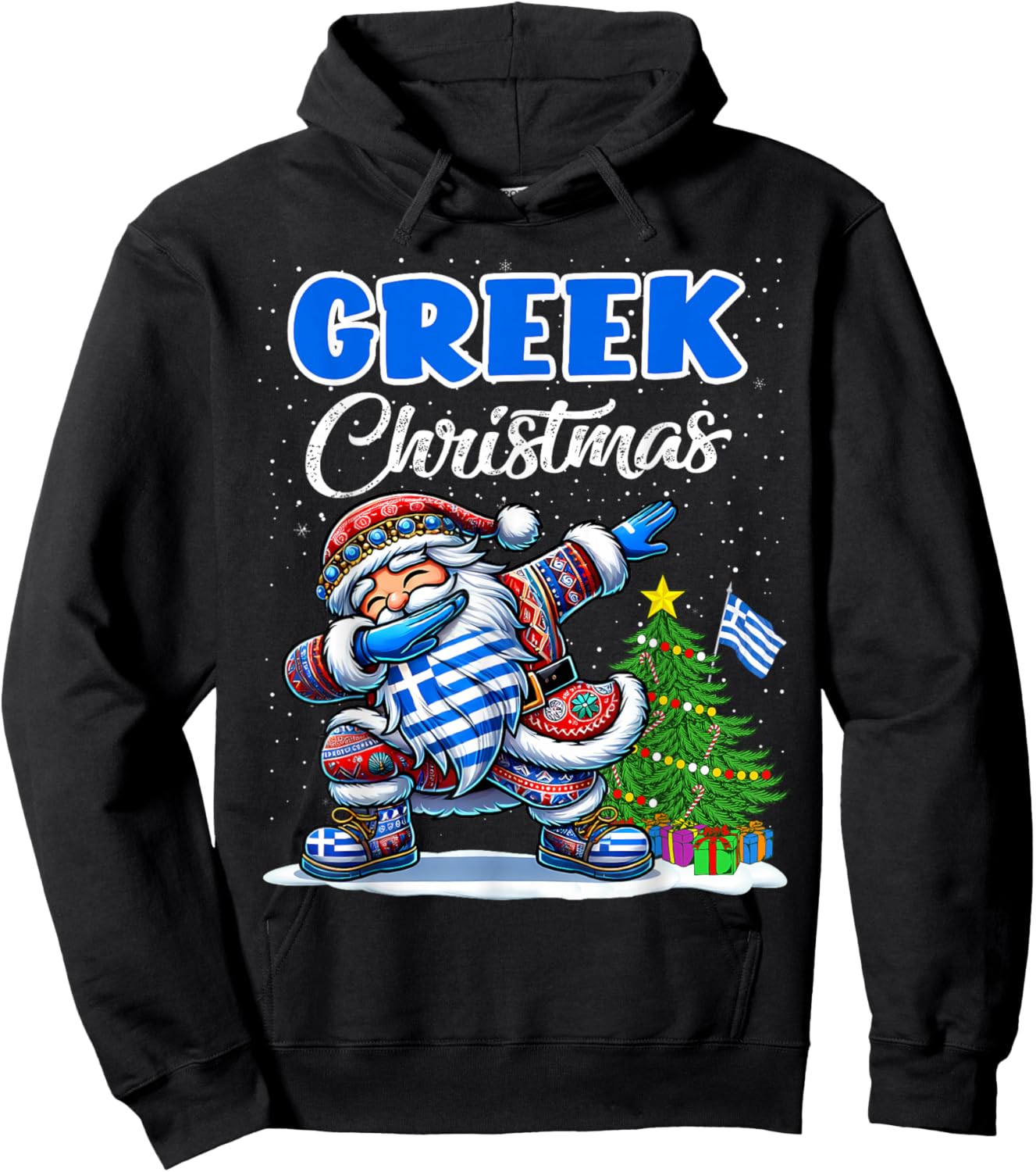Greece Dabbing Santa Christmas Greece Flag for Kids Hoodie - Hoodie | Black