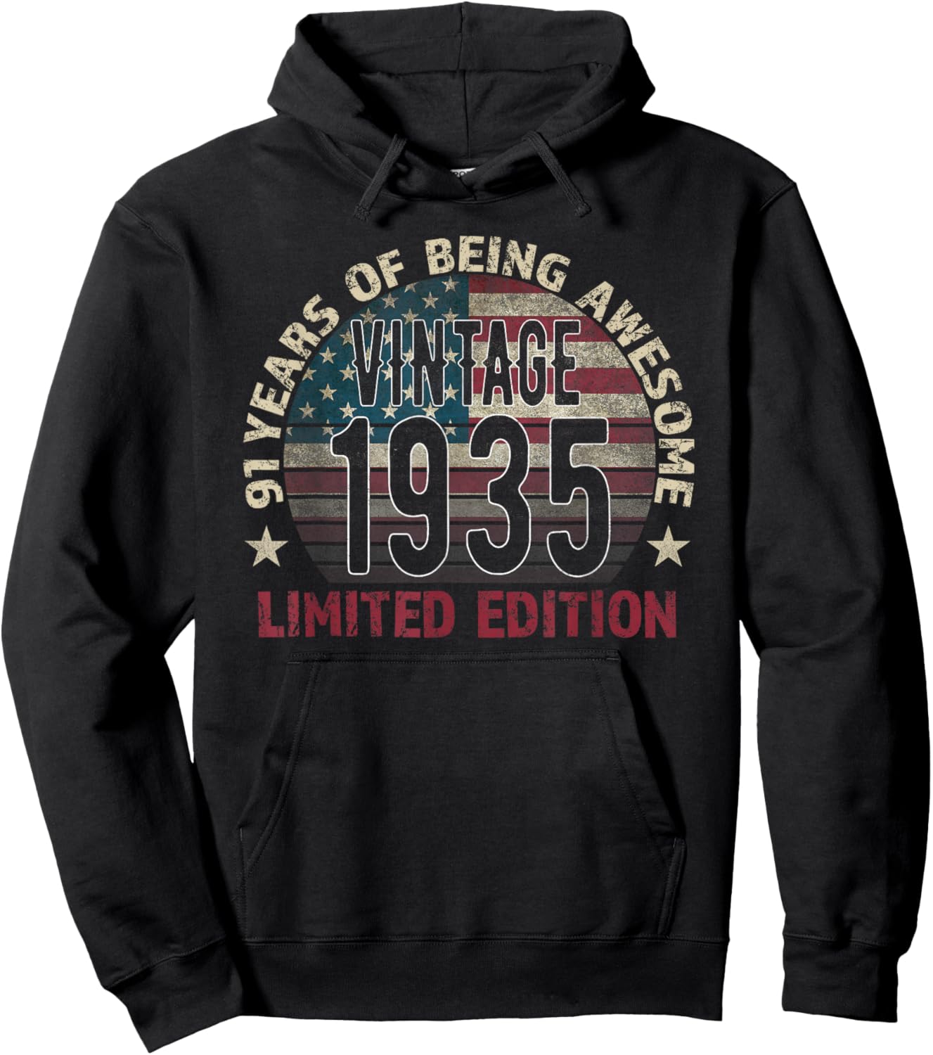 91th Birthday Gift Men Vintage Born 1935 Turning 91 Year Old Hoodie - Hoodie | Black