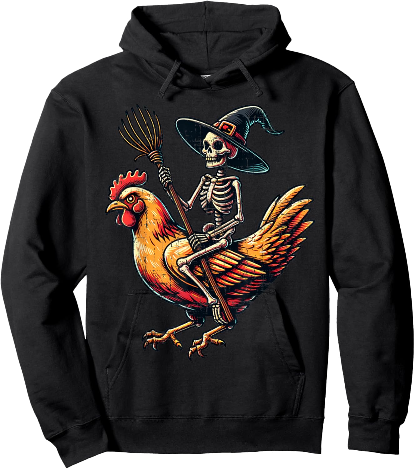Skeleton Riding A Chicken Funny Halloween Pumpkin Boys Hoodie - Hoodie | Black
