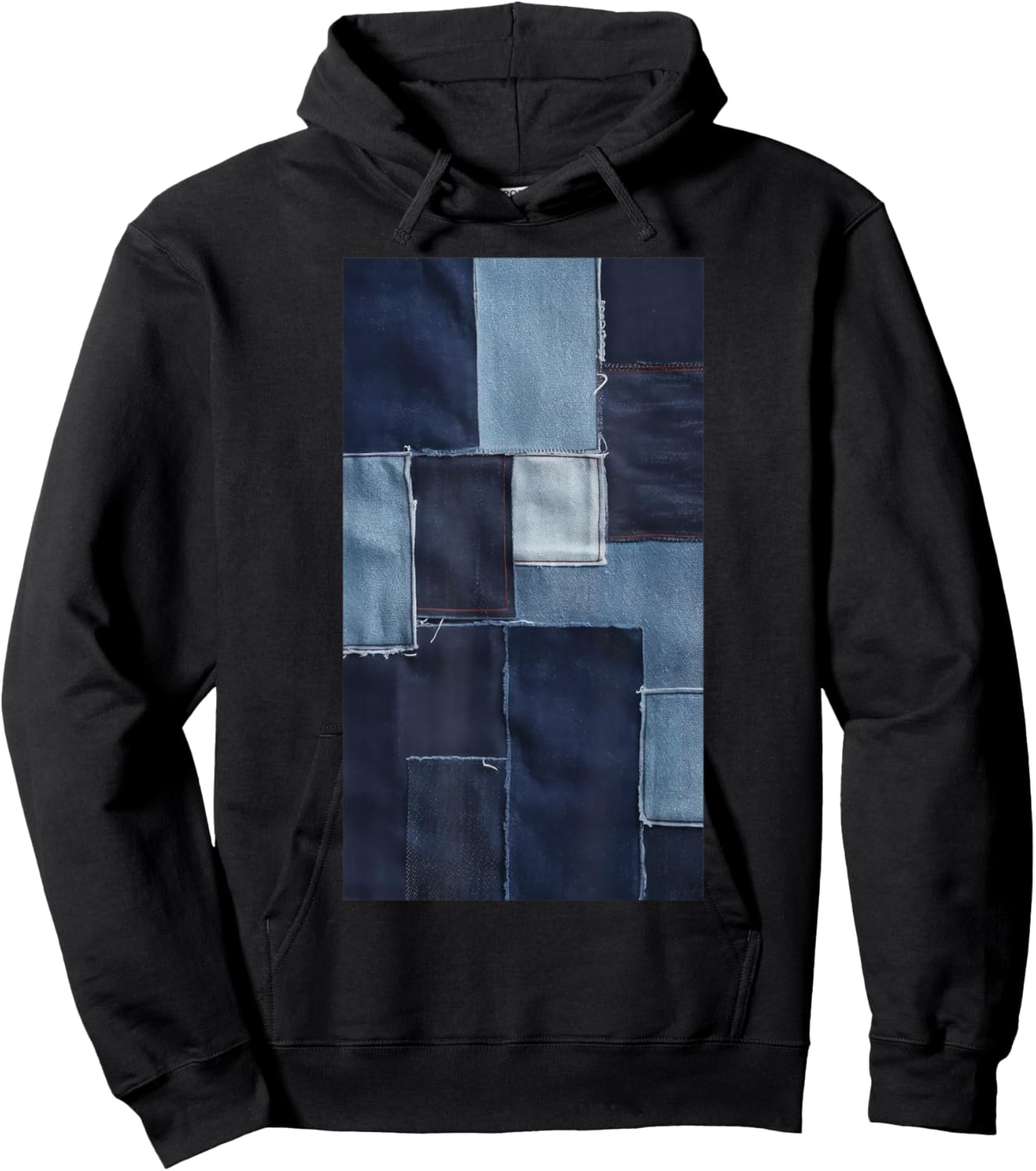 Jeans Denim Fans Patchwork Pattern Hoodie - Hoodie | Black