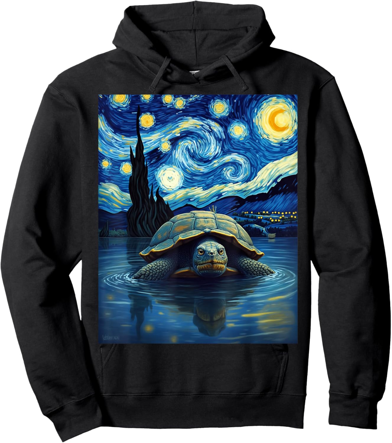 Van Gogh's Starry Night Snapping Turtle Bitey Turtle Animal Hoodie - Hoodie | Black