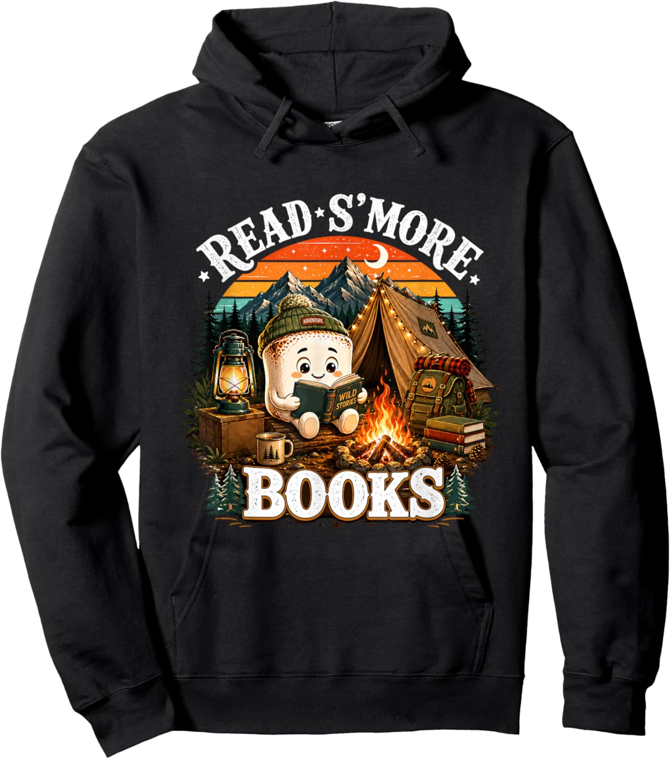 Read S'More Books Cute Campfire Reading Book Lovers Camping Hoodie - Hoodie | Black