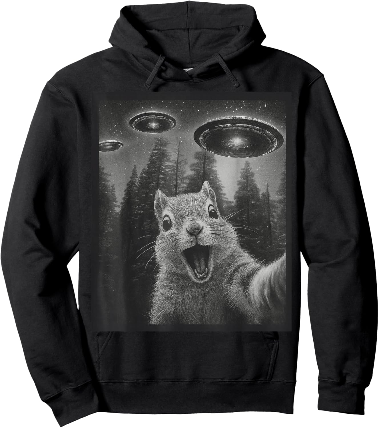 Funny Squirrel Selfie Alien UFO Gifts Women Boy Kid Hoodie - Hoodie | Black