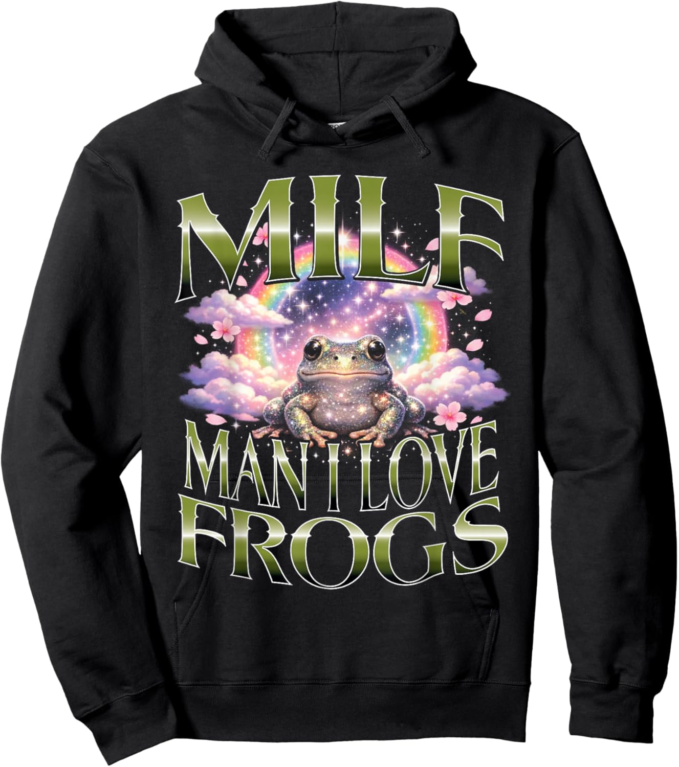 Man I Love Frogs Milf Funny Frog Lover Aesthetic Design Hoodie - Hoodie | Black