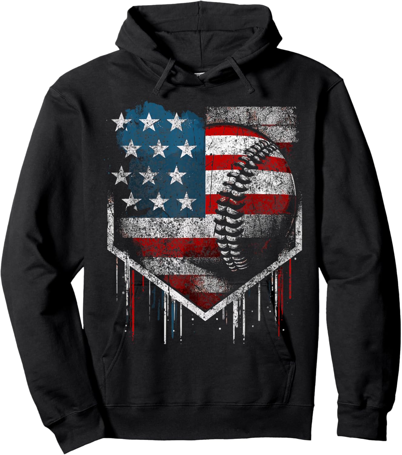 Baseball Dripping Retro American Flag Hoodie - Hoodie | Black