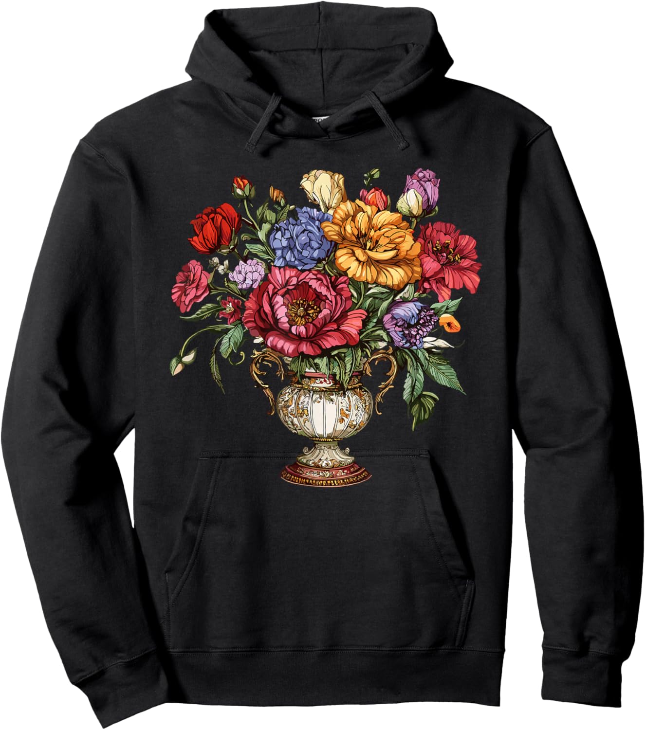 Victorian Floral Vase Elegant Bouquet Garden Flowers Hoodie - Hoodie | Black