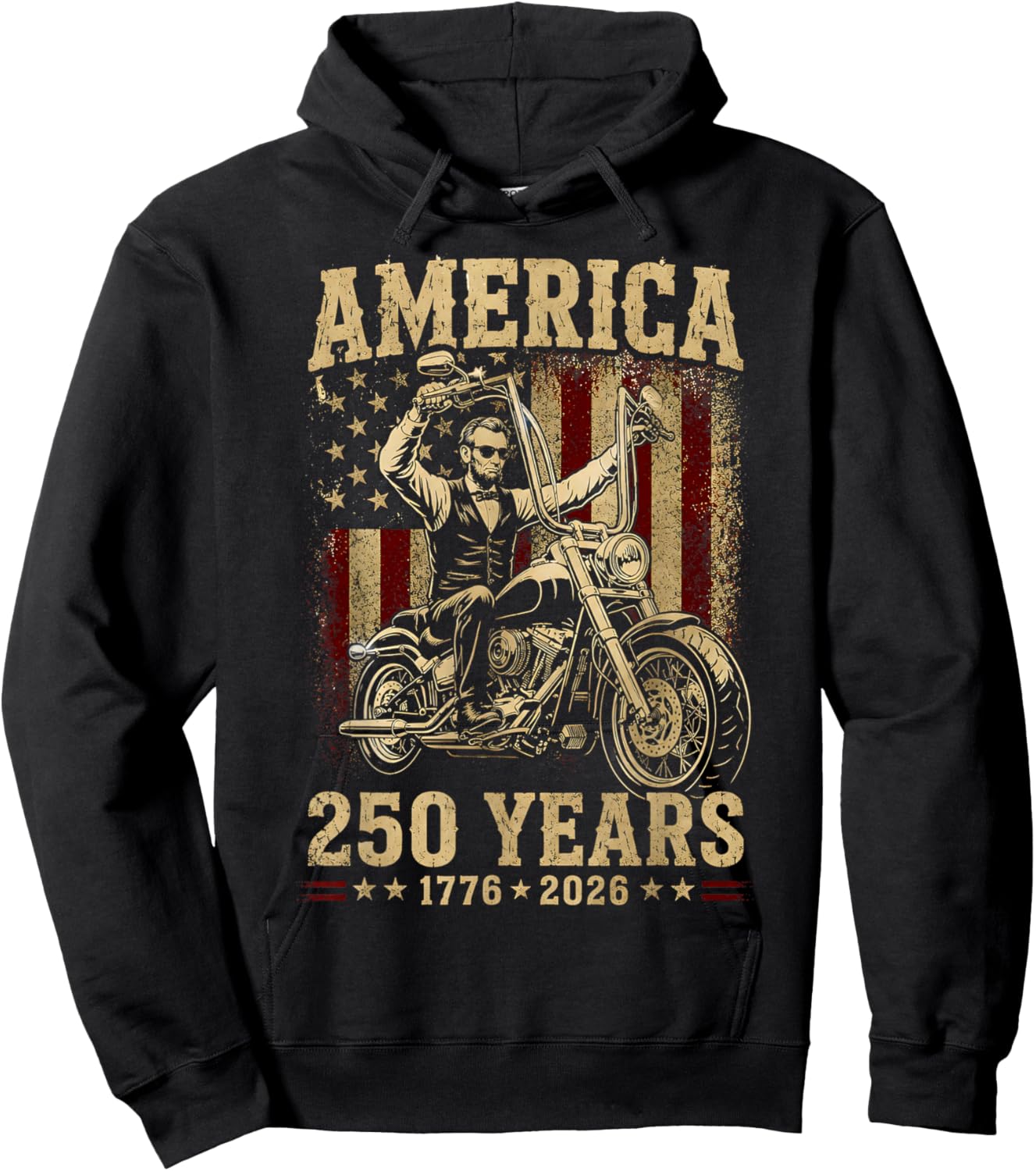 Vintage Abraham Abe Lincoln Riding a Motorcycle 250 Years Hoodie - Hoodie | Black