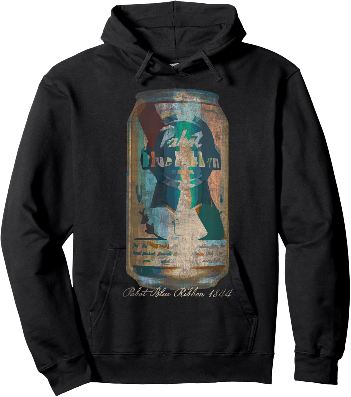 Pabst Blue Ribbon -Adults Painted Artwork PBR Beer Can , Black, Small, Short Sleeve, Classic Fit, Machine-Washable, Soft Fabric Hoodie - Hoodie | Black