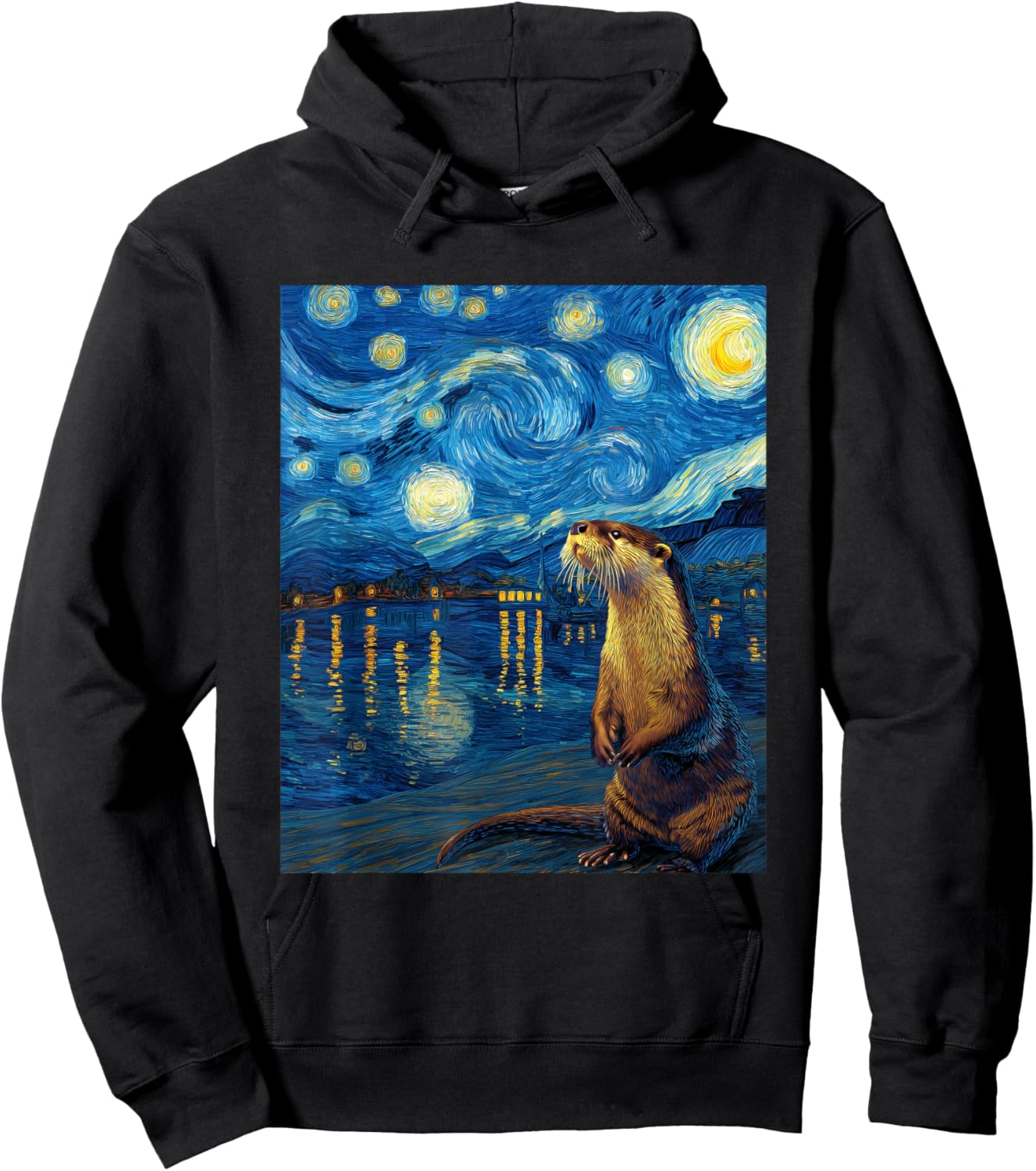 Otter Van Gogh Style Starry Night Funny Graphic Hoodie - Hoodie | Black