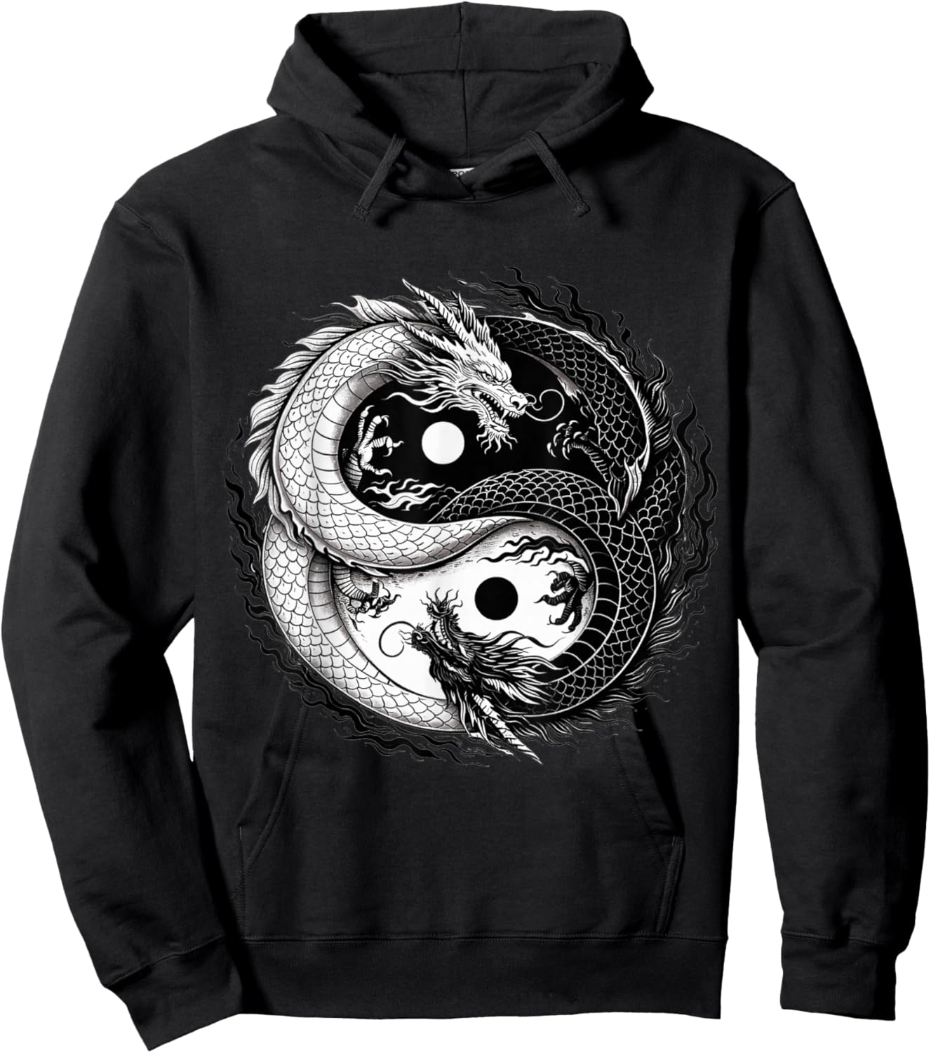 Yin and Yang Chinese Dragon Vintage Dragon Japanese Hoodie - Hoodie | Black