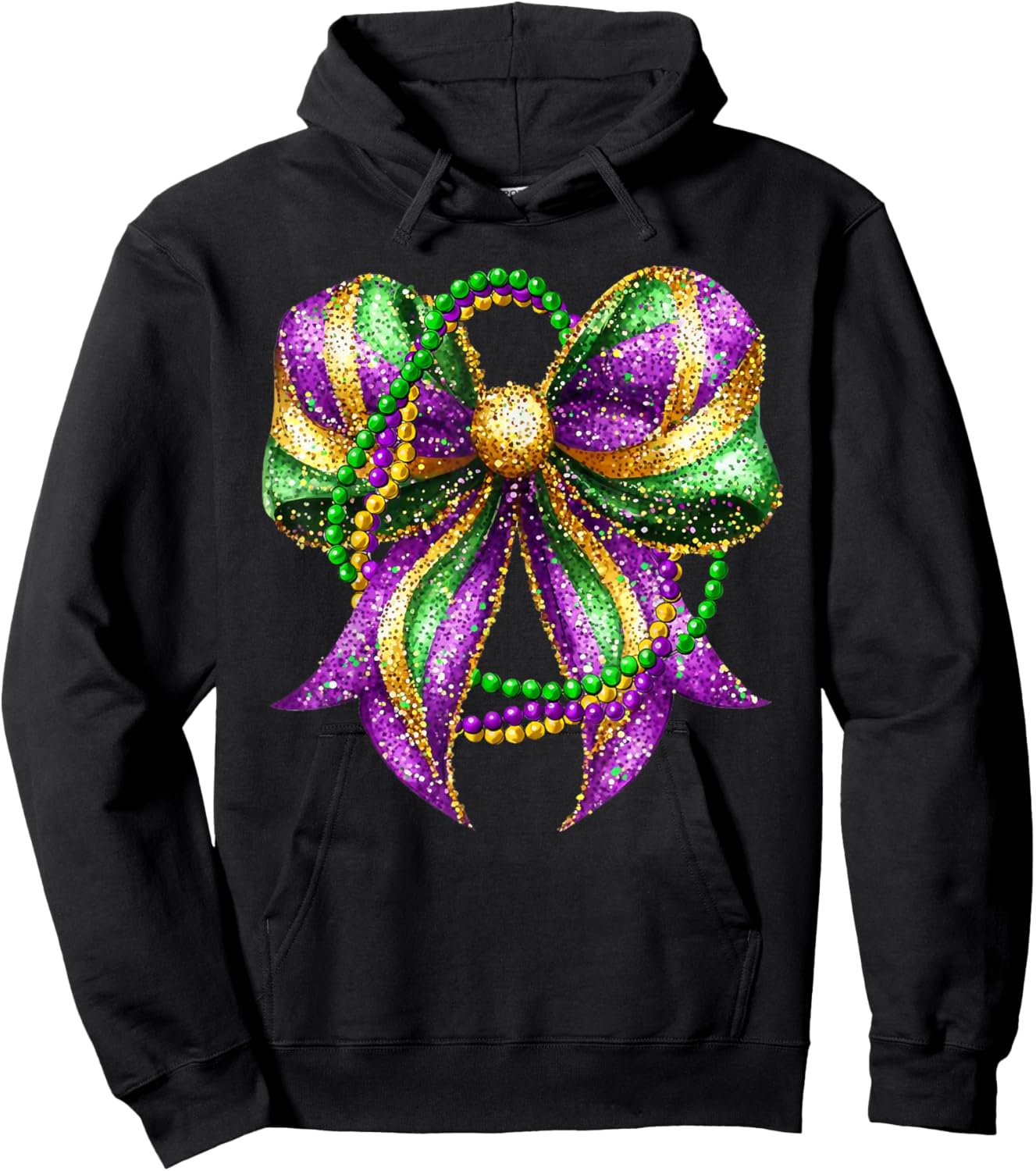 Mardi Gras Festival New Orleans Fleur De Lis Coquette Bow Hoodie - Hoodie | Black