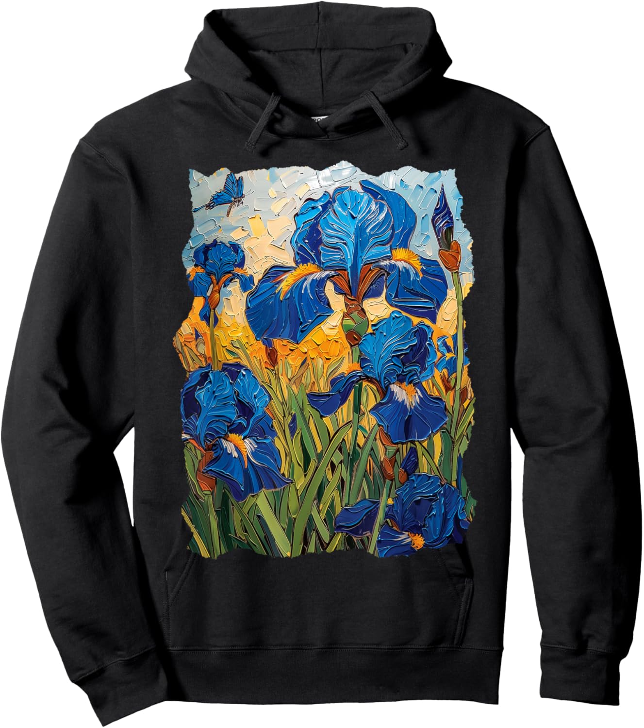 Starry Night Van Gogh Artistic Irises and Butterflies Hoodie - Hoodie | Black