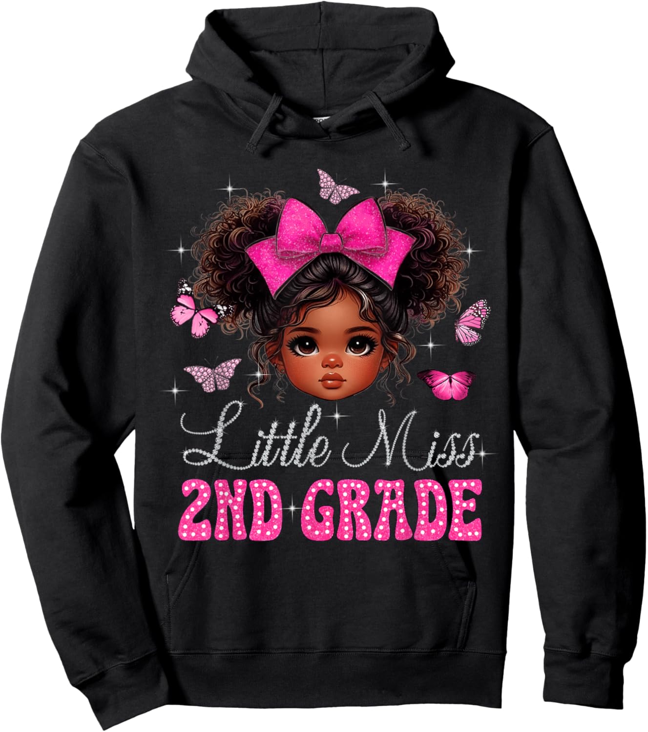 Little Miss 2nd Grade Messy Bun Black Girls Back To School Hoodie - Hoodie | Black