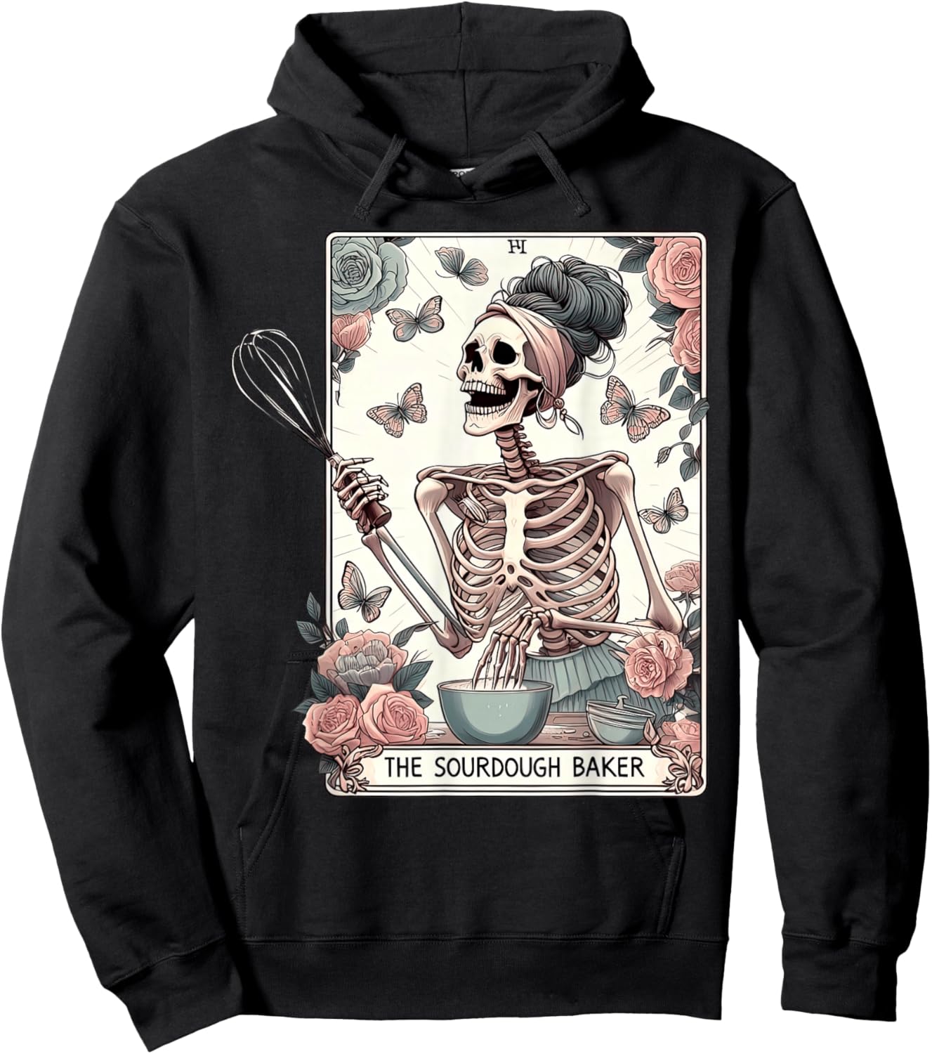 The Sourdough Baker Tarot Card Skeleton Floral Baking Lover Hoodie - Hoodie | Black