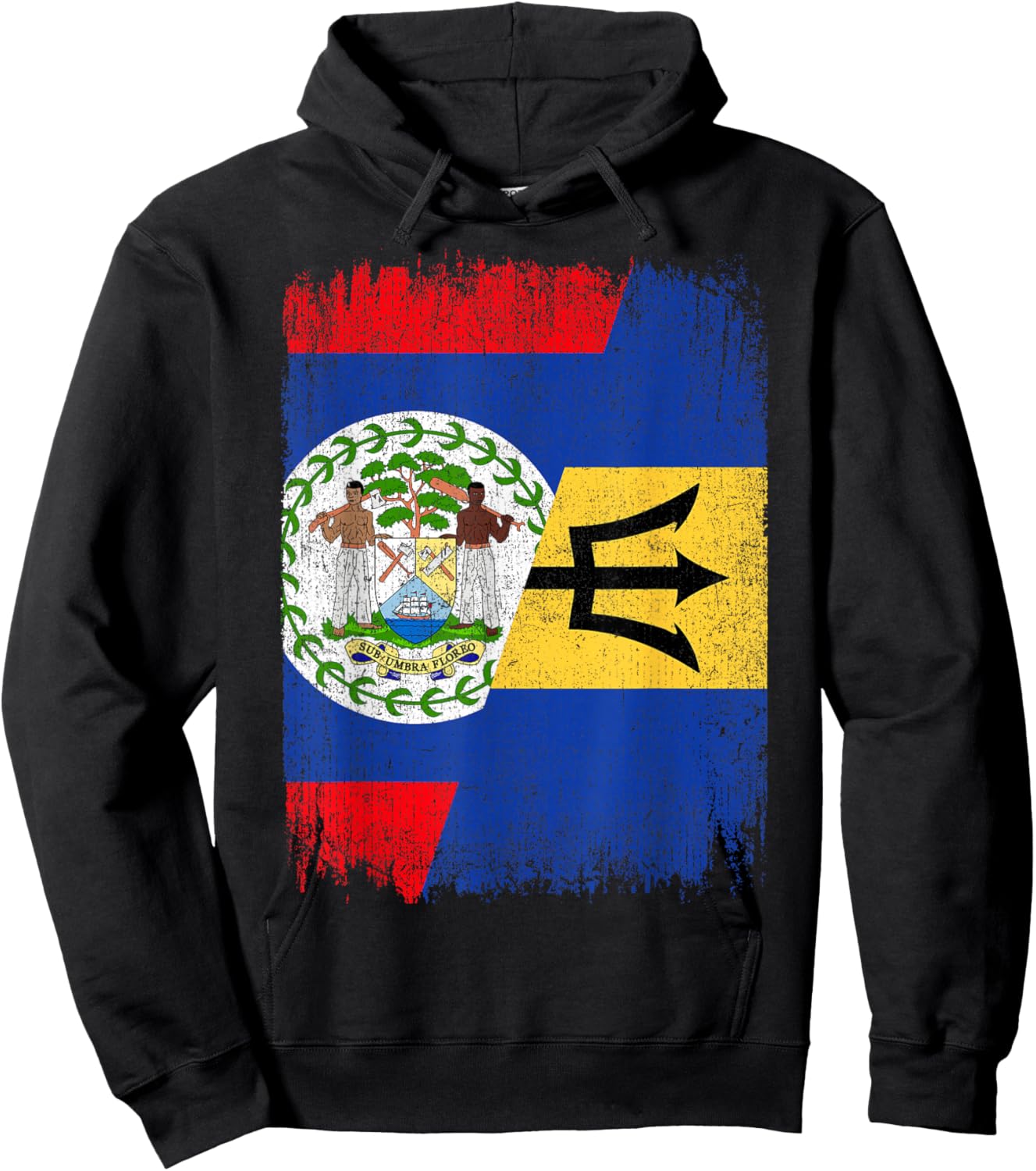Half Belize Barbados Flag Belizean Barbadian Roots Hoodie - Hoodie | Black