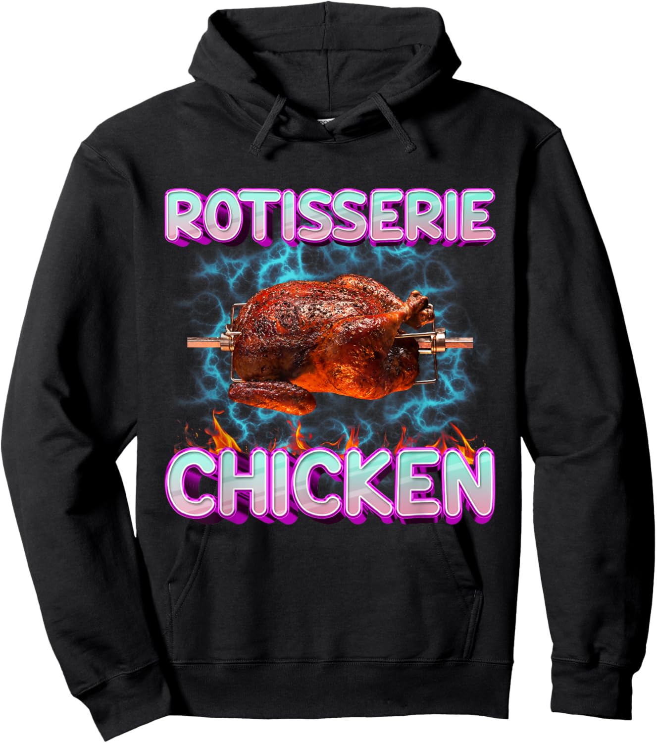 Rotisserie Chicken Funny Food Meme Unhinged Weird Foodie Odd Hoodie - Hoodie | Black