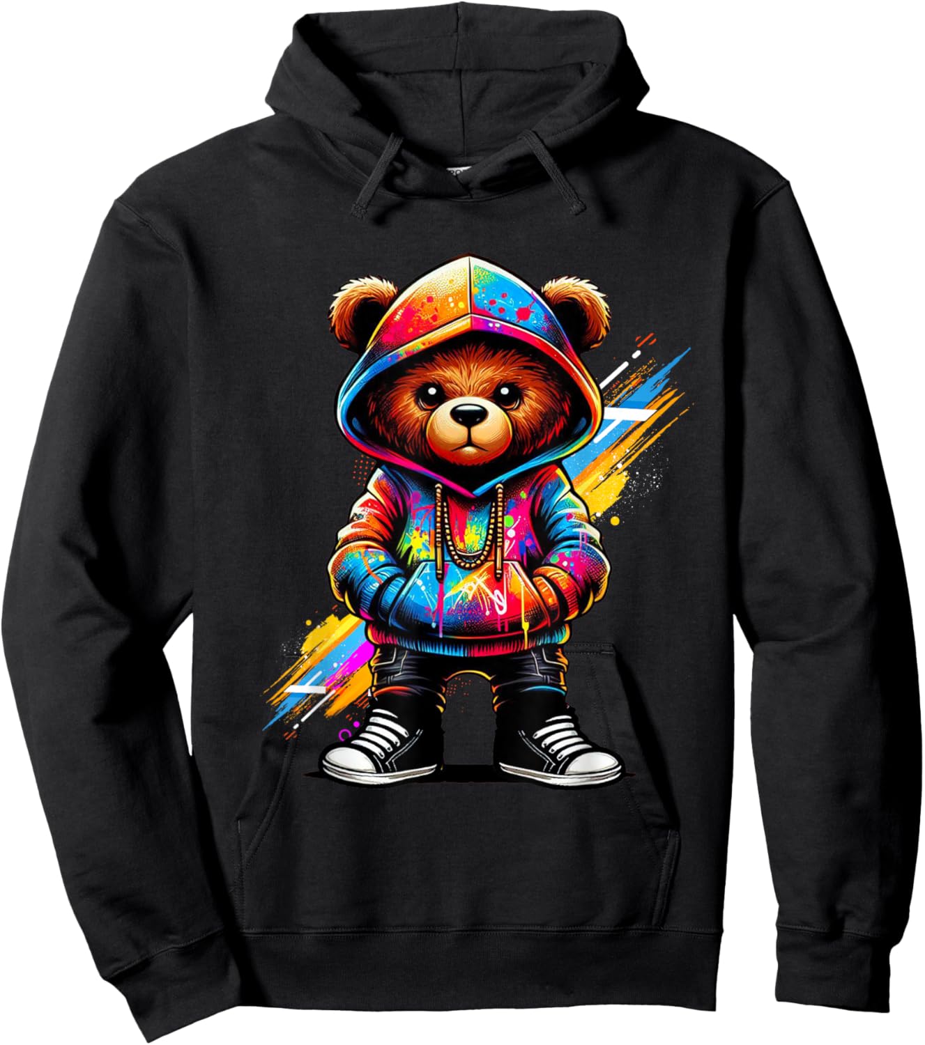 Hip Hop Teddy Bear Colorful Urban Rap Music Breakdancing Hoodie - Hoodie | Black