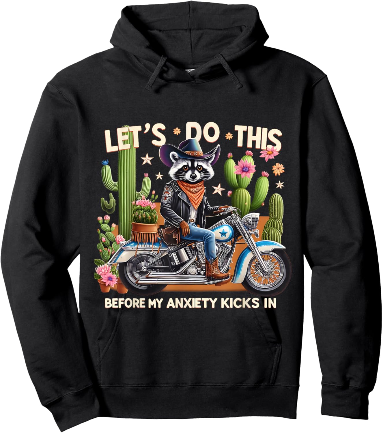 Funny Cowboy Raccoon Anxiety Western Biker Lovers Apparel Hoodie - Hoodie | Black