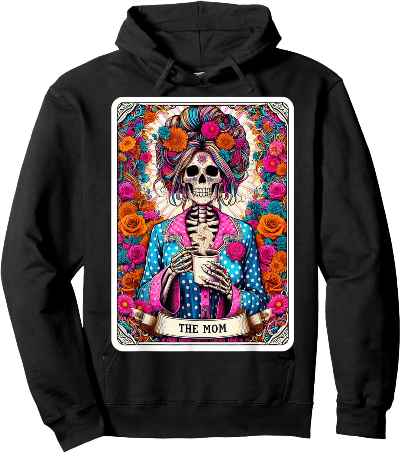 The Mom Tarot Card Women Skeleton Coffee Messy Bun Mama Mum Hoodie - Hoodie | Black