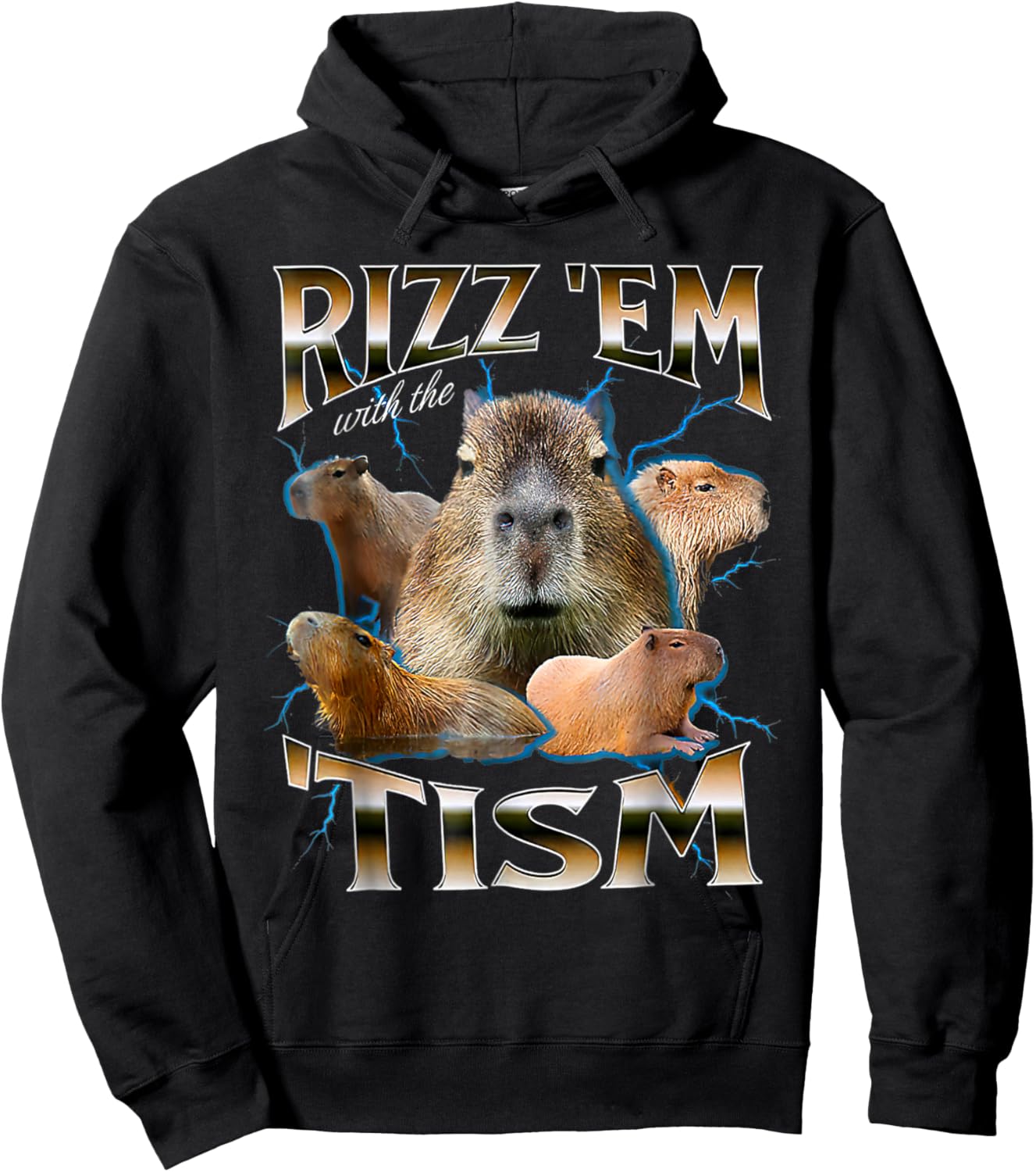 Funny Oddly Dank Meme Rizz Em With The Tism Capybara Hoodie - Hoodie | Black