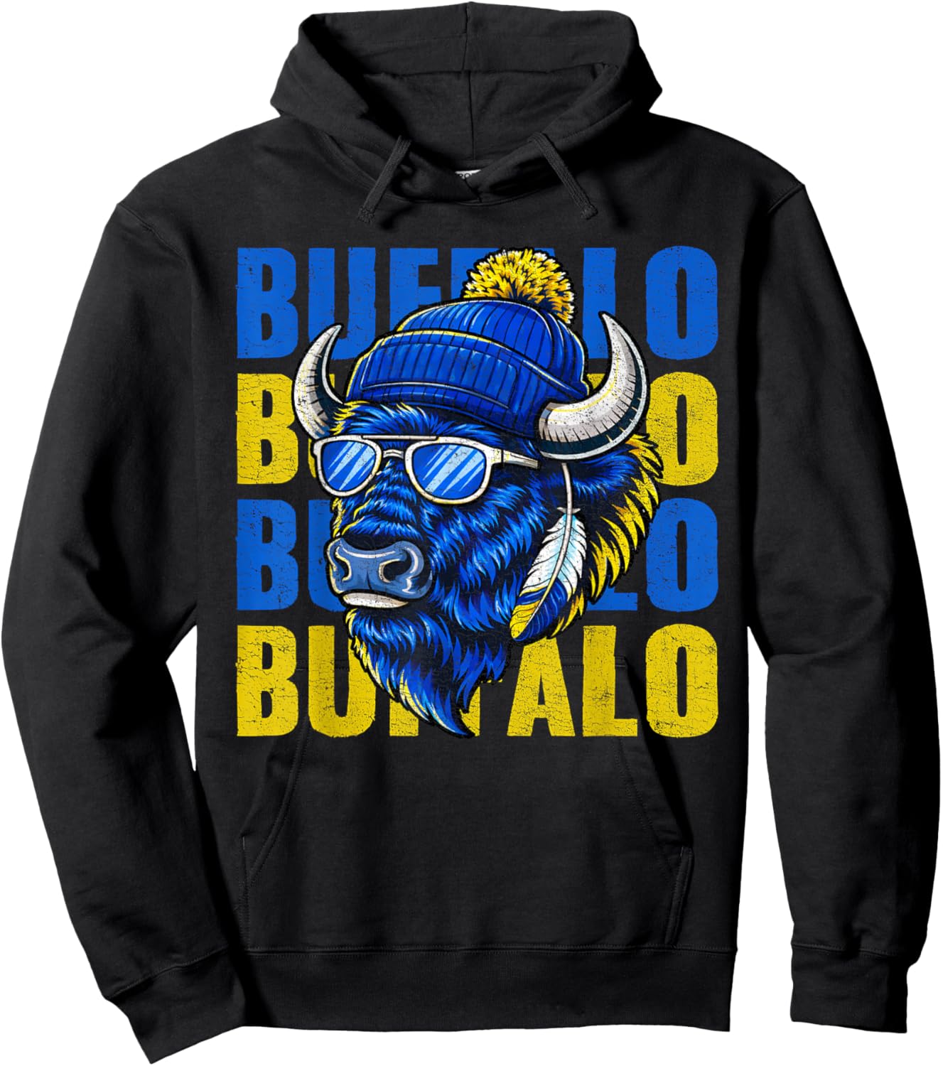 Cool Buffalo Wearing a Beanie and Sunglasses Women Hoodie - Hoodie | Black