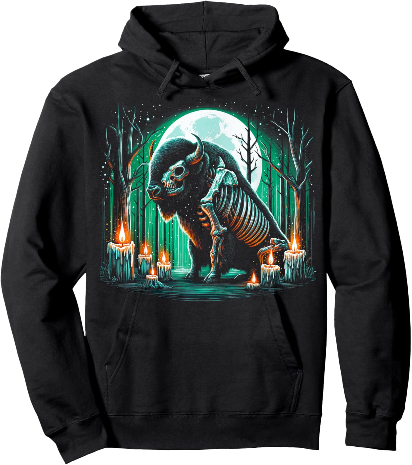 Cool Bison Skeleton Halloween Christmas Birthday Hoodie - Hoodie | Black
