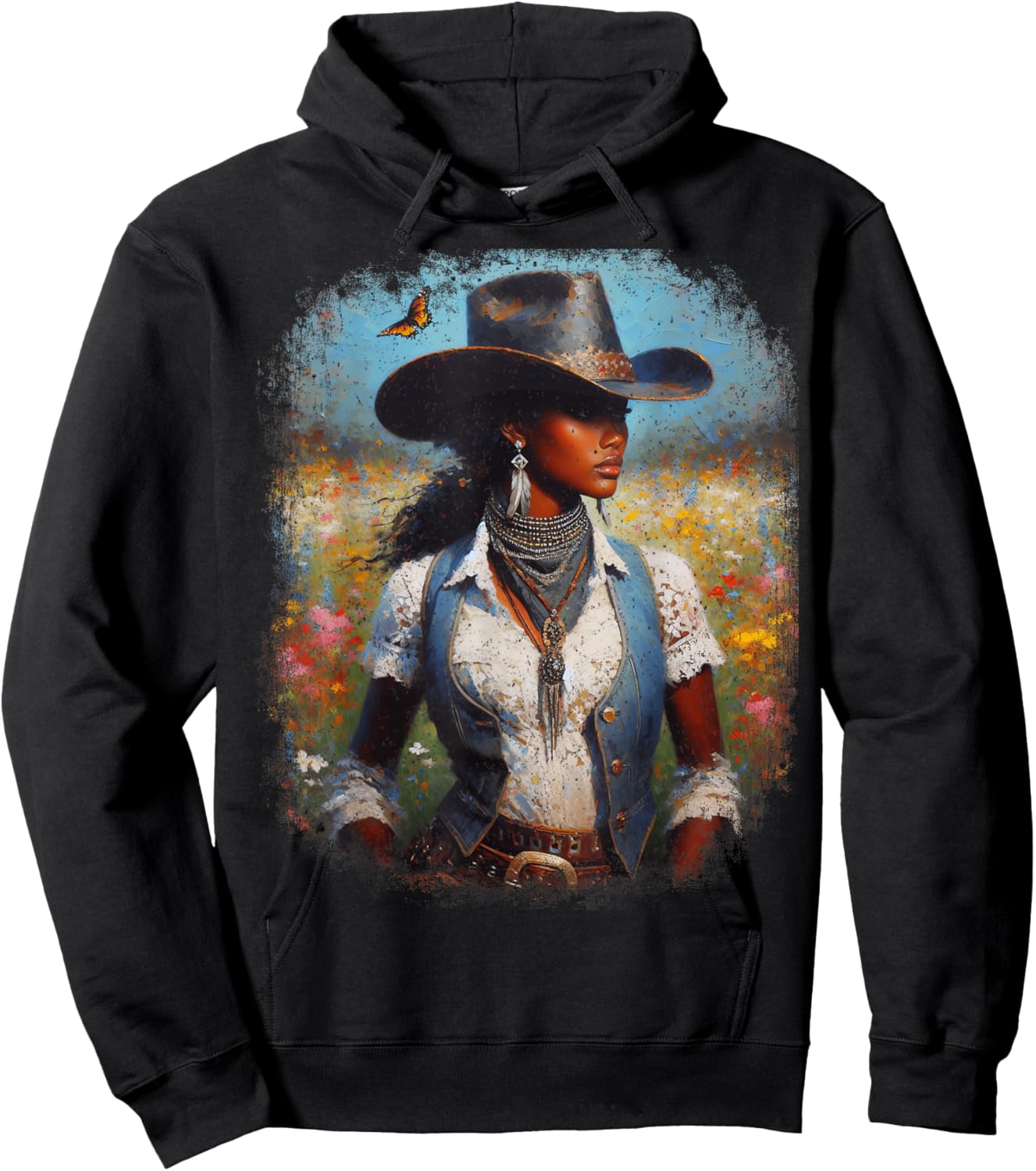 Black Cowgirl Painting Art Western Rodeo Melanin Black Woman Hoodie - Hoodie | Black