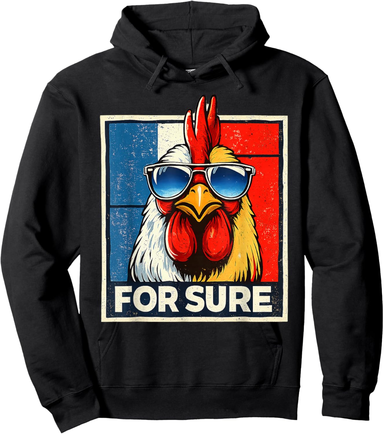 For Sure Coq French Glasses Parody Pop Art Vintage Meme Hoodie - Hoodie | Black