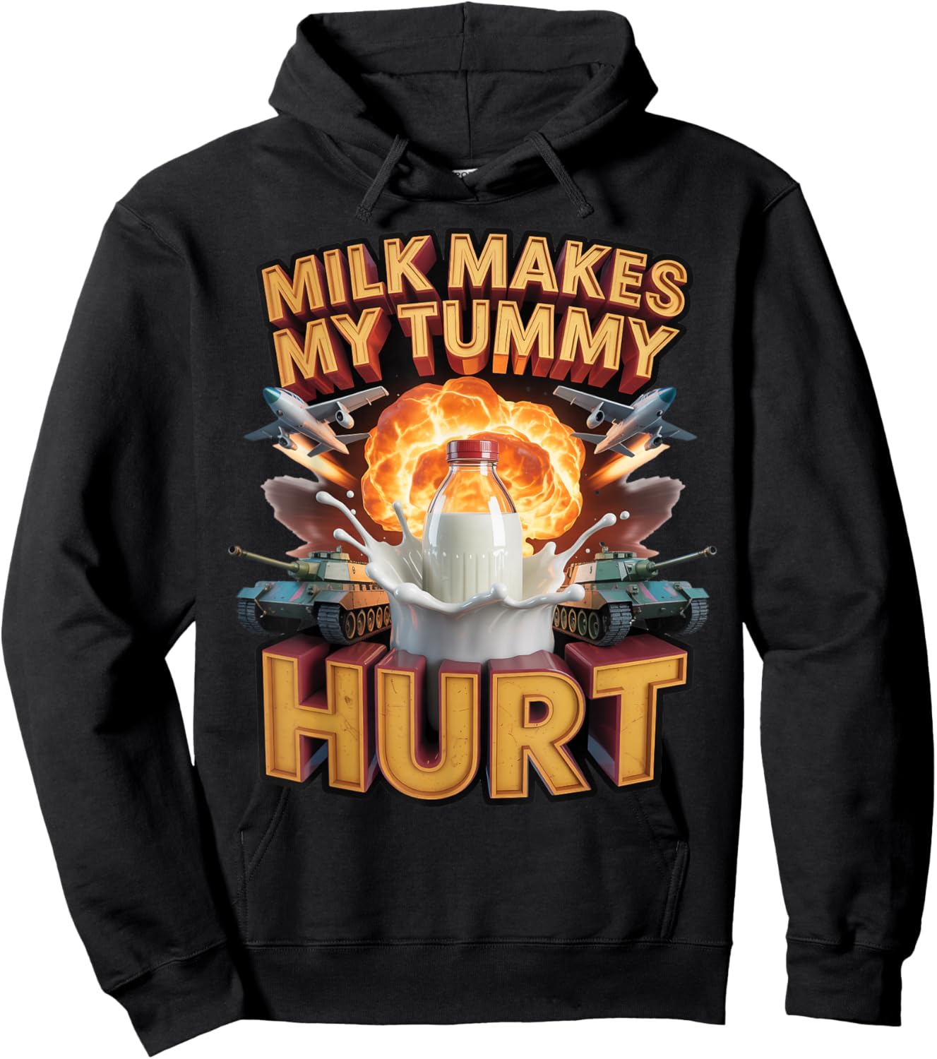 Milk Makes My Tummy Hurt Allergies Food Lactose Intolerant Hoodie - Hoodie | Black